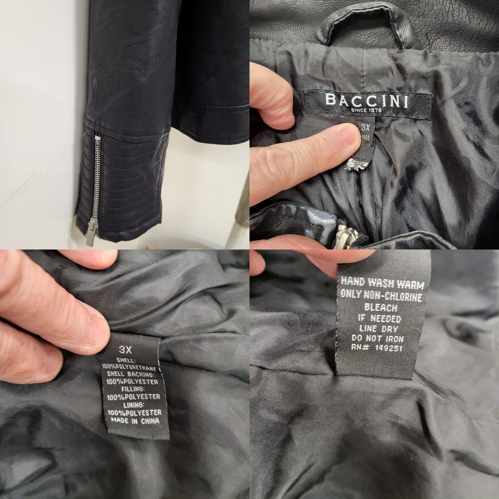 Vintage Baccini Jacket Biker Womens 3X Black Faux Leather Motorcycle Short Sleeve Long Sleeve Zip Winter Casual Plus Size Mens? Wait. Size XXL / US 16-18 / IT 52-54 - 8 Thumbnail
