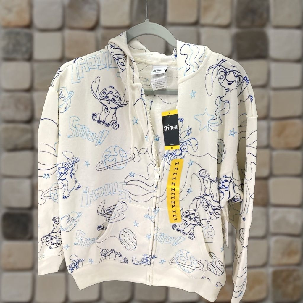 Disney Disney Stitch Hoodie Sweatshirt Women Medium Ivory Full Zip AOP Embroidered NWT Size M / US 6-8 / IT 42-44 - 1 Thumbnail