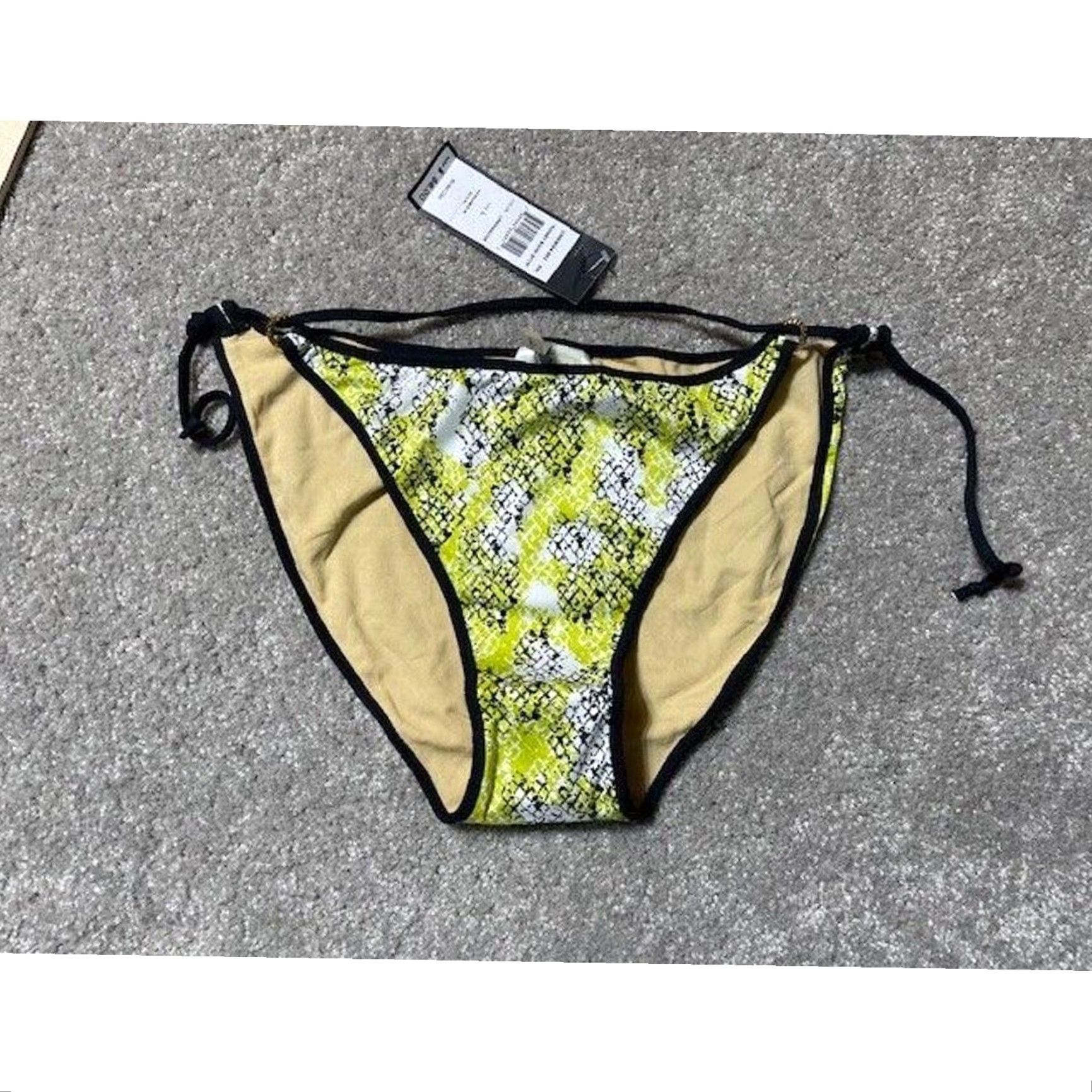 Bcbgmaxazria BCBGMAXAZRIA Bikini Bottom L Yellow Snakeskin Edgy Low-Rise Side Tie Beach Women L Size 36" / US 14 / IT 50 - 2 Thumbnail