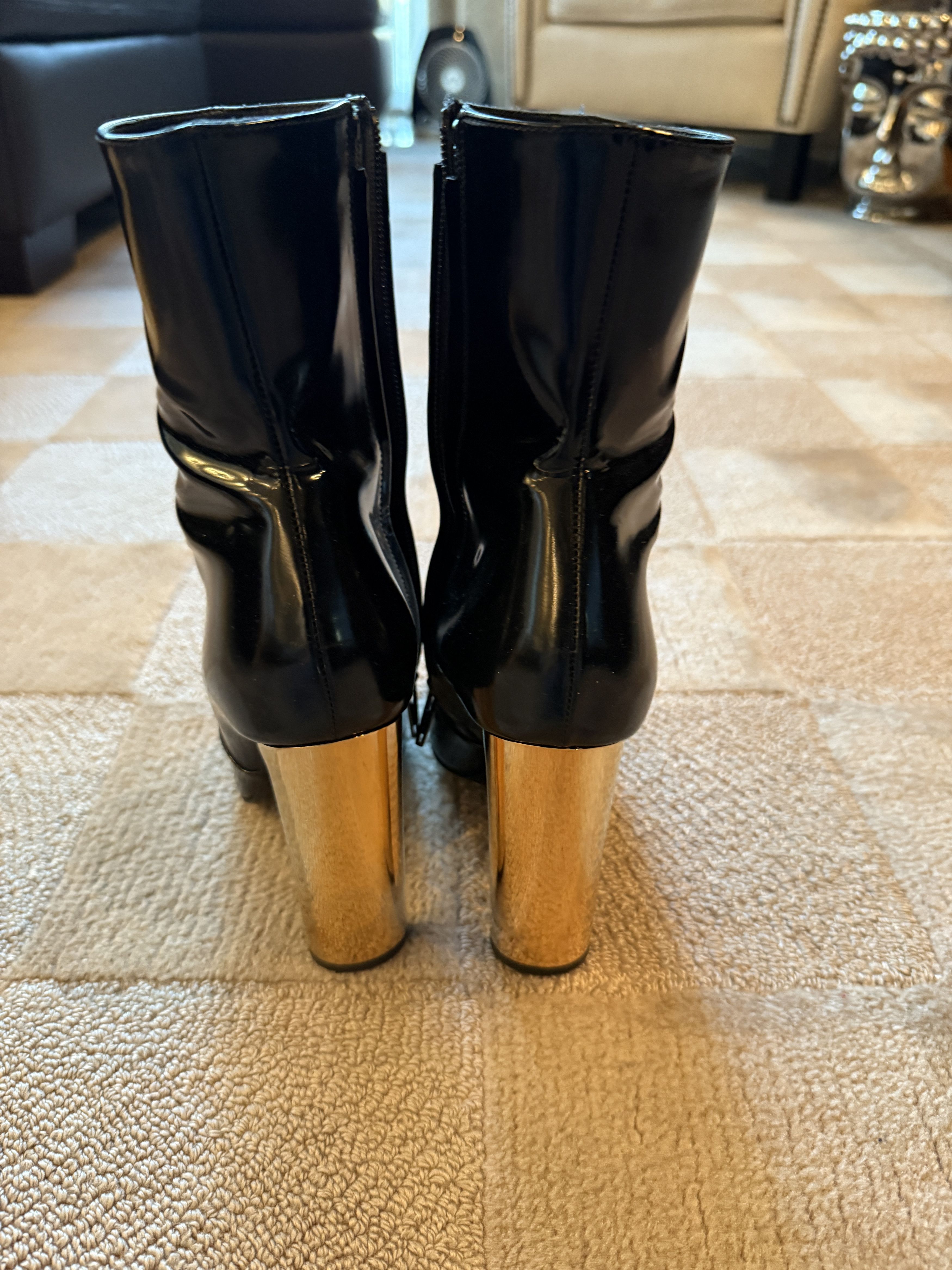 Saint Laurent Paris Saint Laurent Patent Leather Ankle Boots – Size 36 Gold Heel Size US 6 / IT 36 - 6 Thumbnail