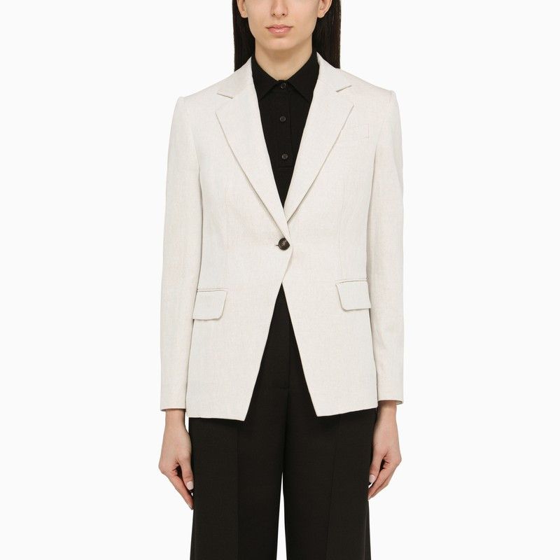 image of Brunello Cucinelli Chalk-Coloured Single-Breasted Jacket In Linen And Cotton in White, Women's (Siz