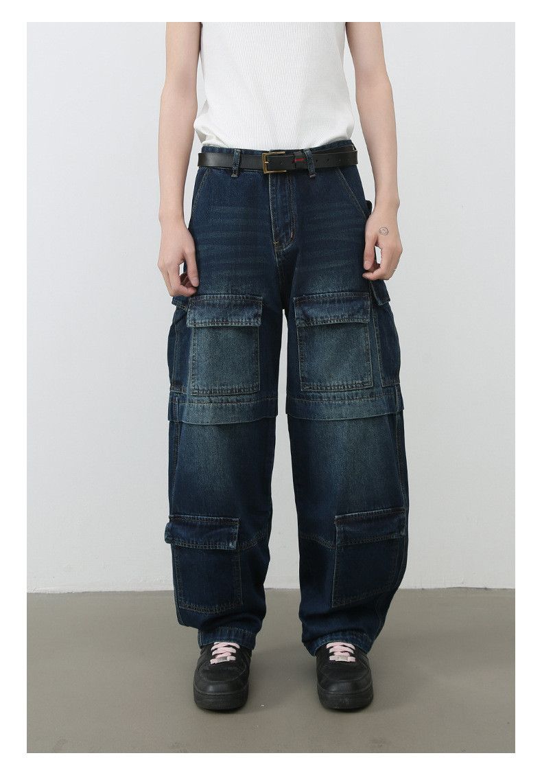 Japanese Brand American washed patchwork multi-pocket curved jeans for men Size US 32 / EU 48 - 1 Thumbnail