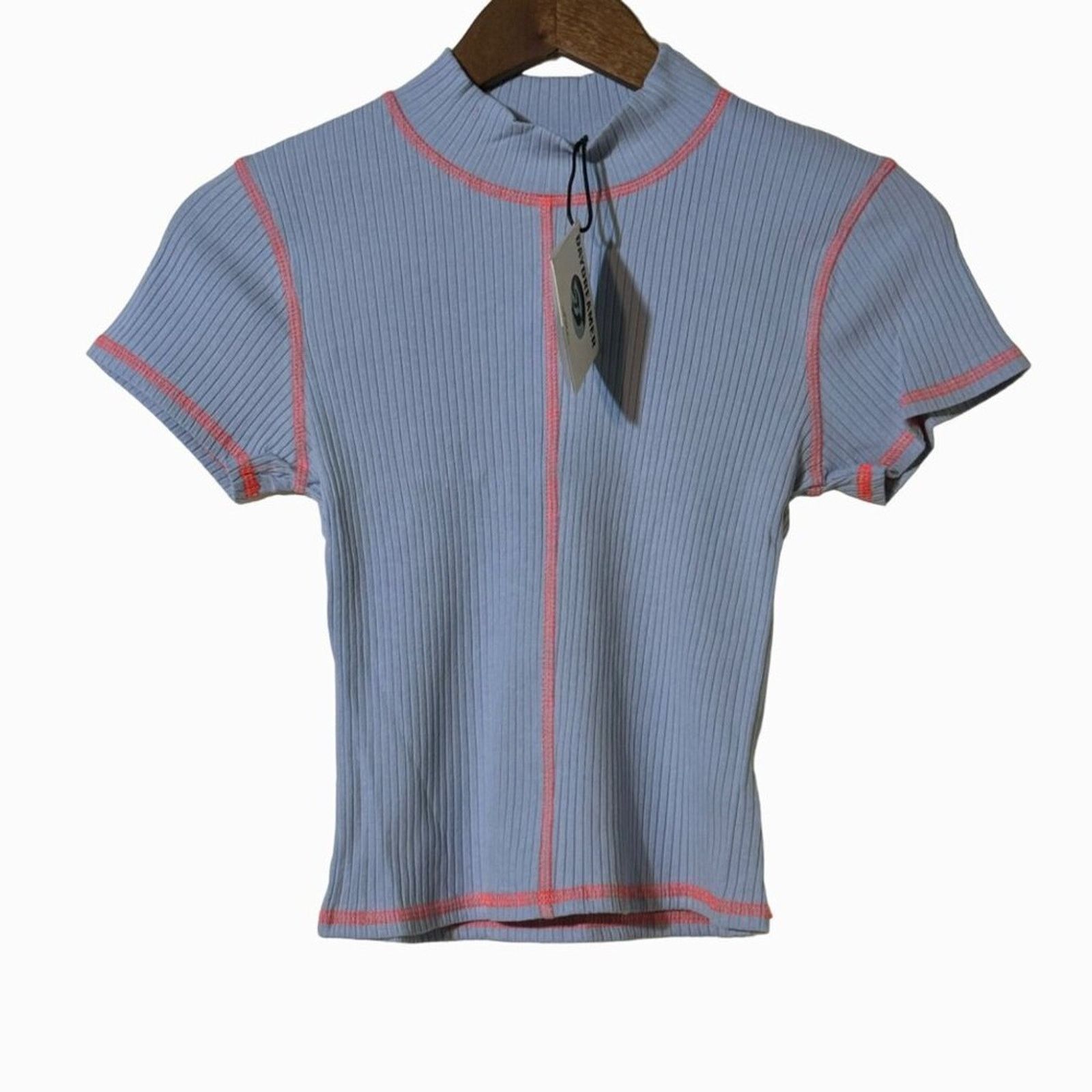 Daydreamer Daydreamer Ribbed Mock Neck Tee Blue Orange Contrast Large Size L / US 10 / IT 46 - 2 Thumbnail