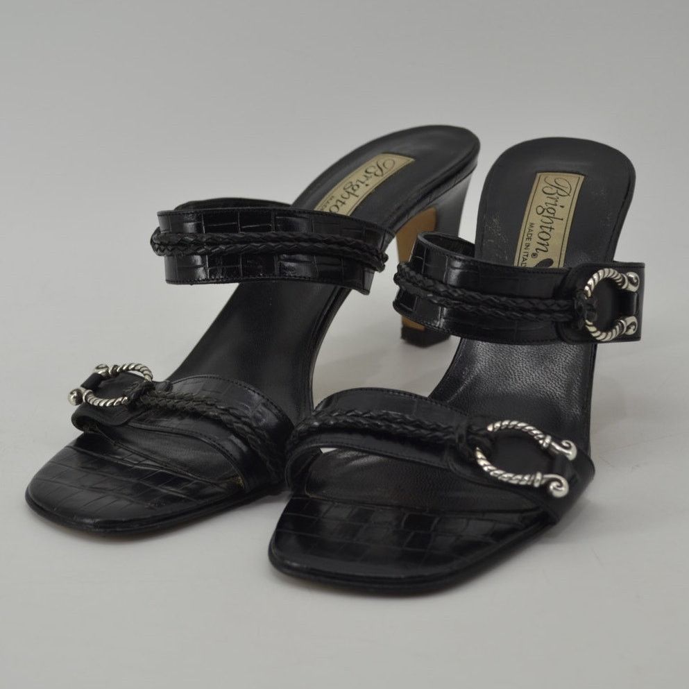 Brighton Brighton Raven Leather Black Slip On Heels Sandals Croc 8 M Size US 8 / IT 38 - 12 Thumbnail