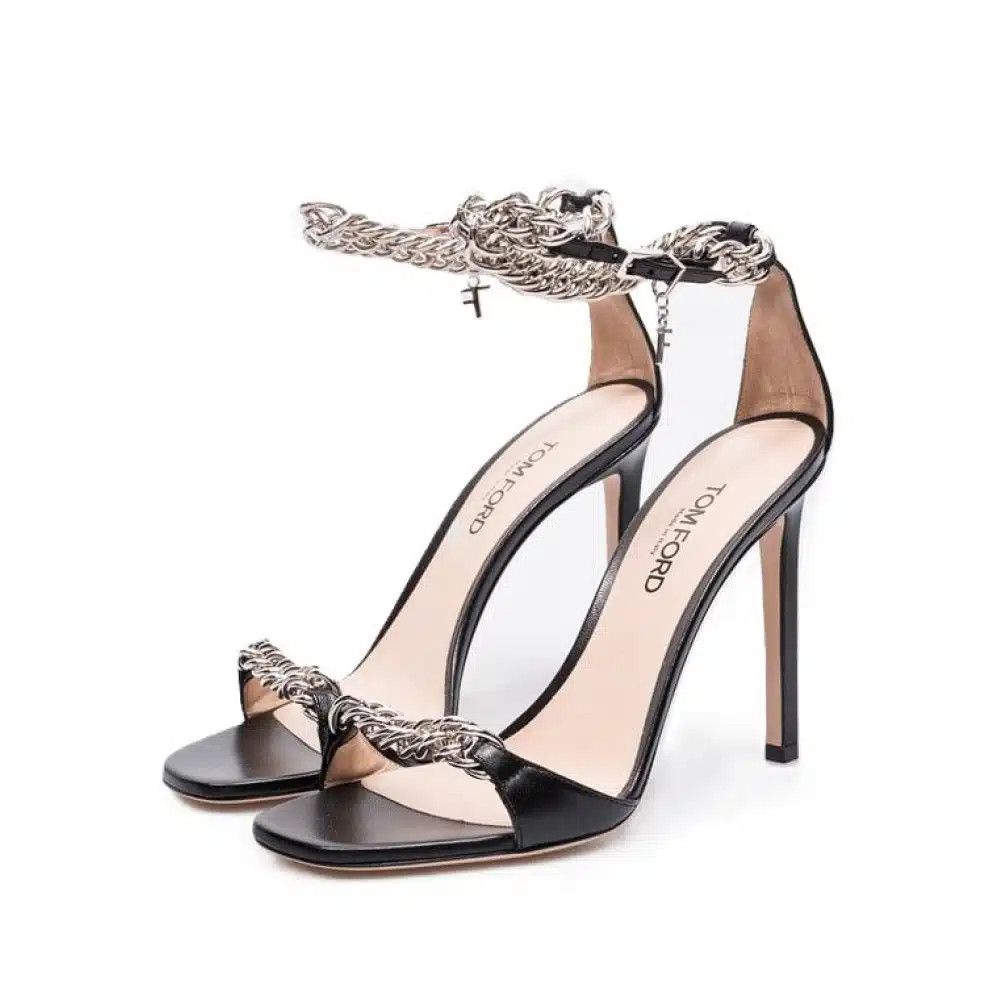 Tom Ford o1loc1c0326 W3341 Chain Heel Sandals in Black Size US 7 / IT 37 - 2 Thumbnail