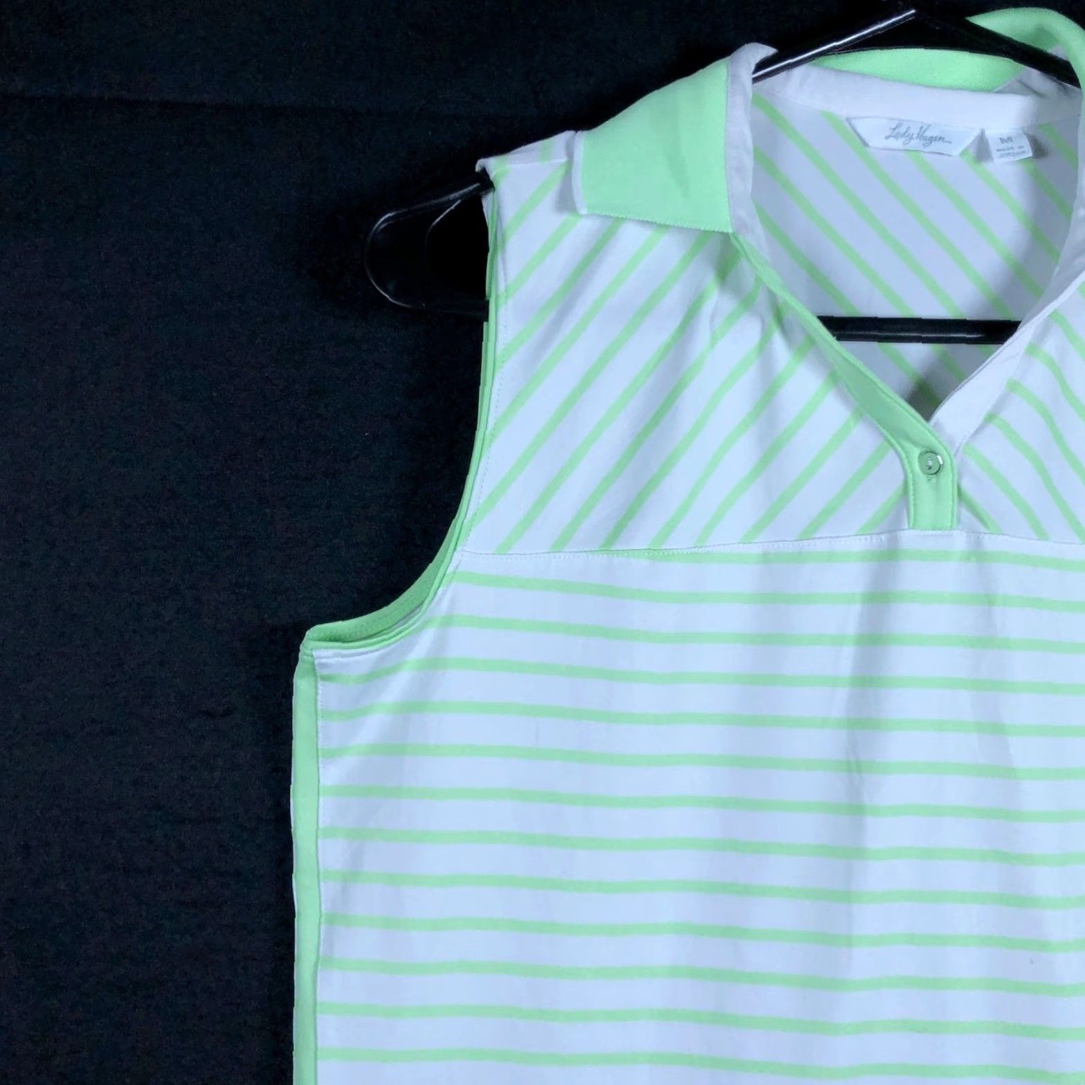 Vintage Lady Hagen Shirt Women Polo Sleeveless Striped White Green Golf Athletic Quick Dry Breathable M Size M / US 6-8 / IT 42-44 - 4 Thumbnail