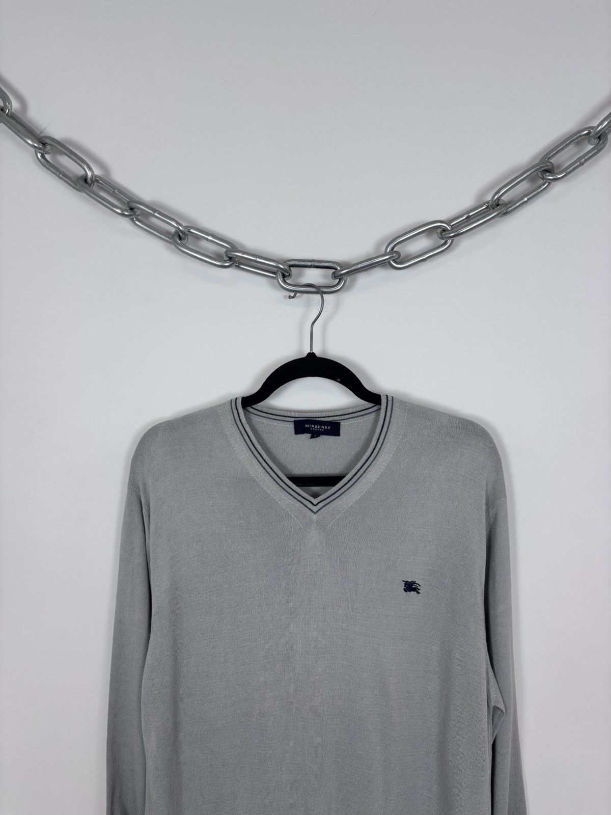 Burberry Burberry London Men’s Grey Viscose Blend V-Neck Sweater Size US M / EU 48-50 / 2 - 2 Thumbnail