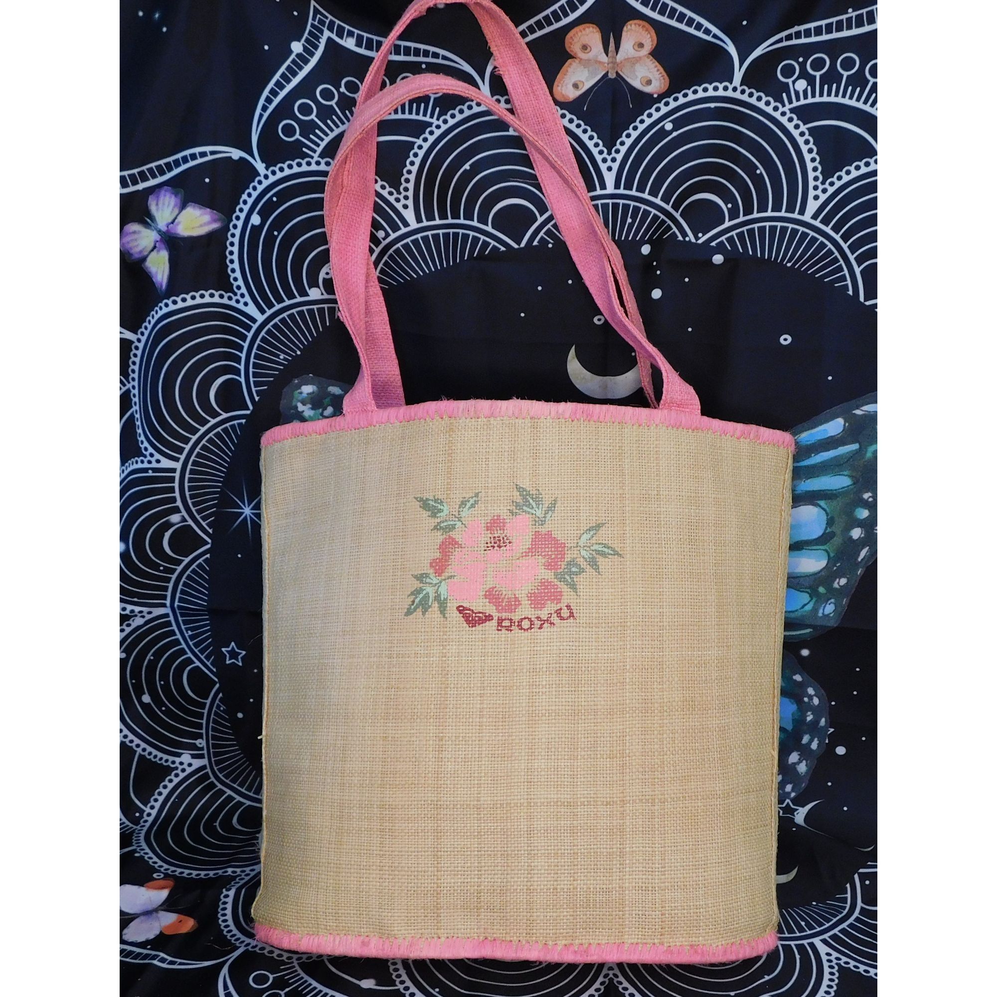 Other Vintage Beachy Roxy Woven Straw Tote With Floral Accent Size ONE SIZE - 6 Thumbnail