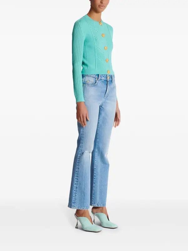Balmain o1s1wg110725 Embossed Buttons Cardigan in Teal Blue Size M / US 6-8 / IT 42-44 - 3 Thumbnail