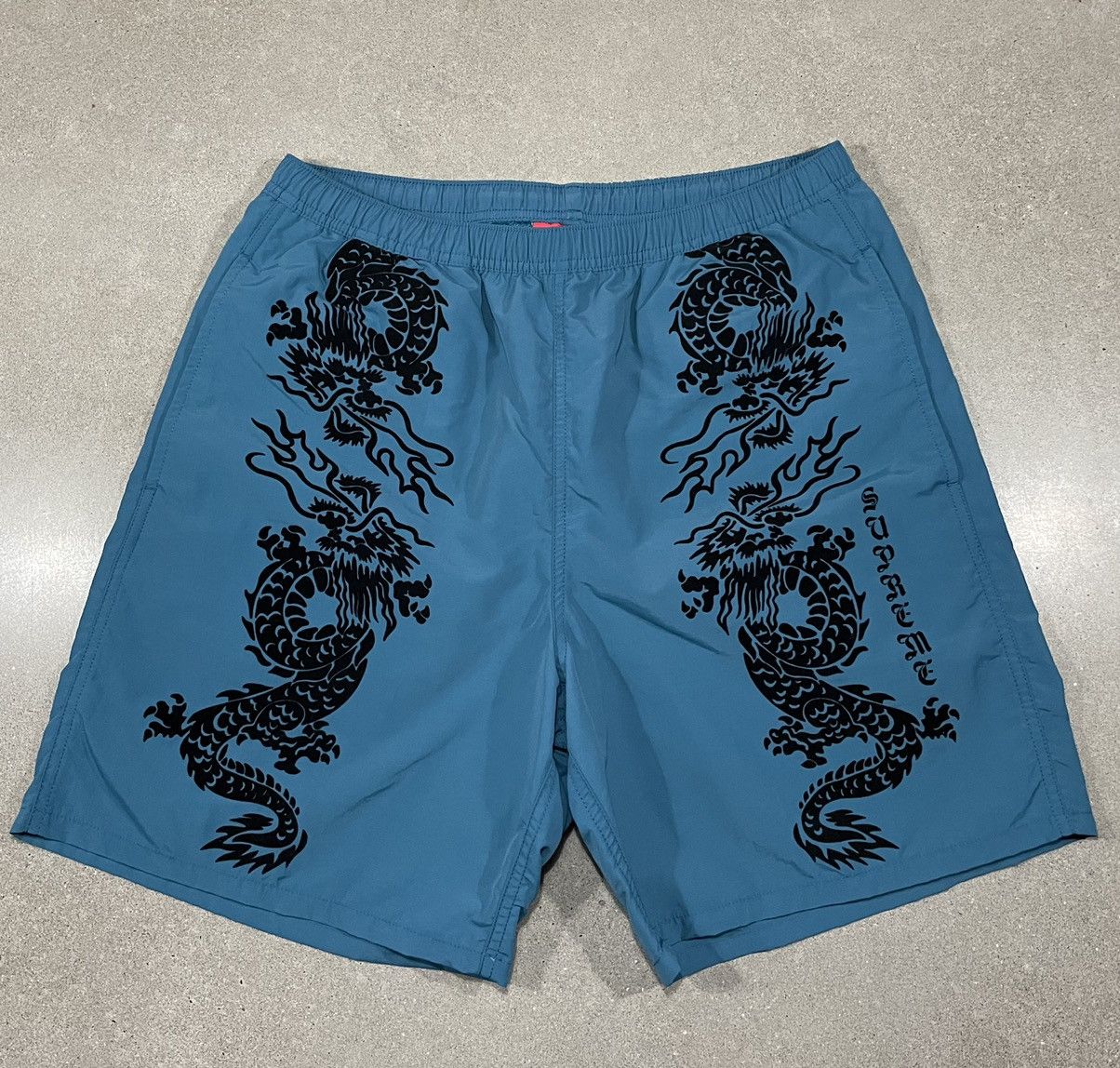 image of Mint: S/s 2021 Supreme Velvet Dragon Water Shorts "teal" in Dark Teal, Men's (Size 30)