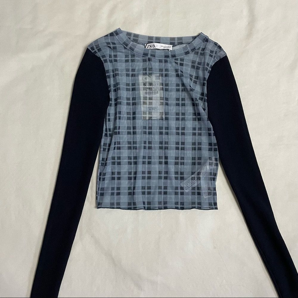 Zara NWT New Zara Knit Sleeve Plaid Mesh Crop Top Size S Size S / US 4 / IT 40 - 5 Thumbnail