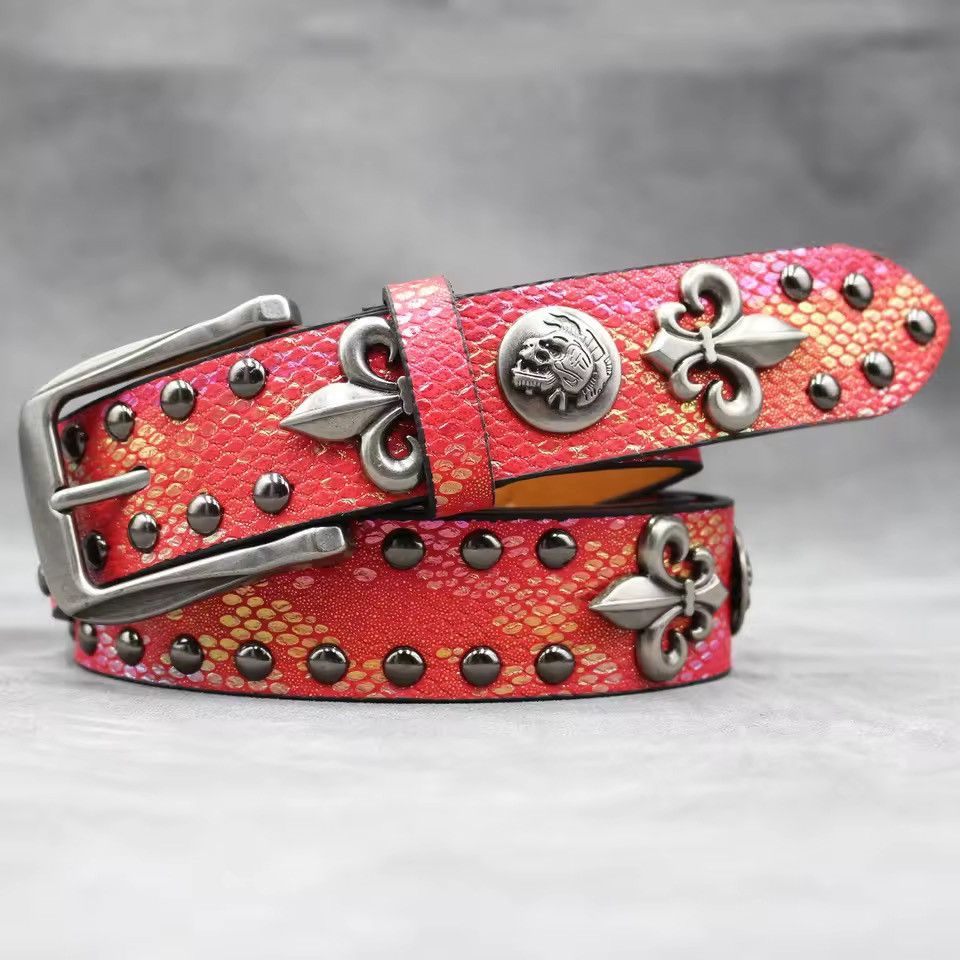 Japanese Brand Y2k PU Leather Rivet Punk Skull Rock Belt 105 cm Size ONE SIZE - 3 Thumbnail