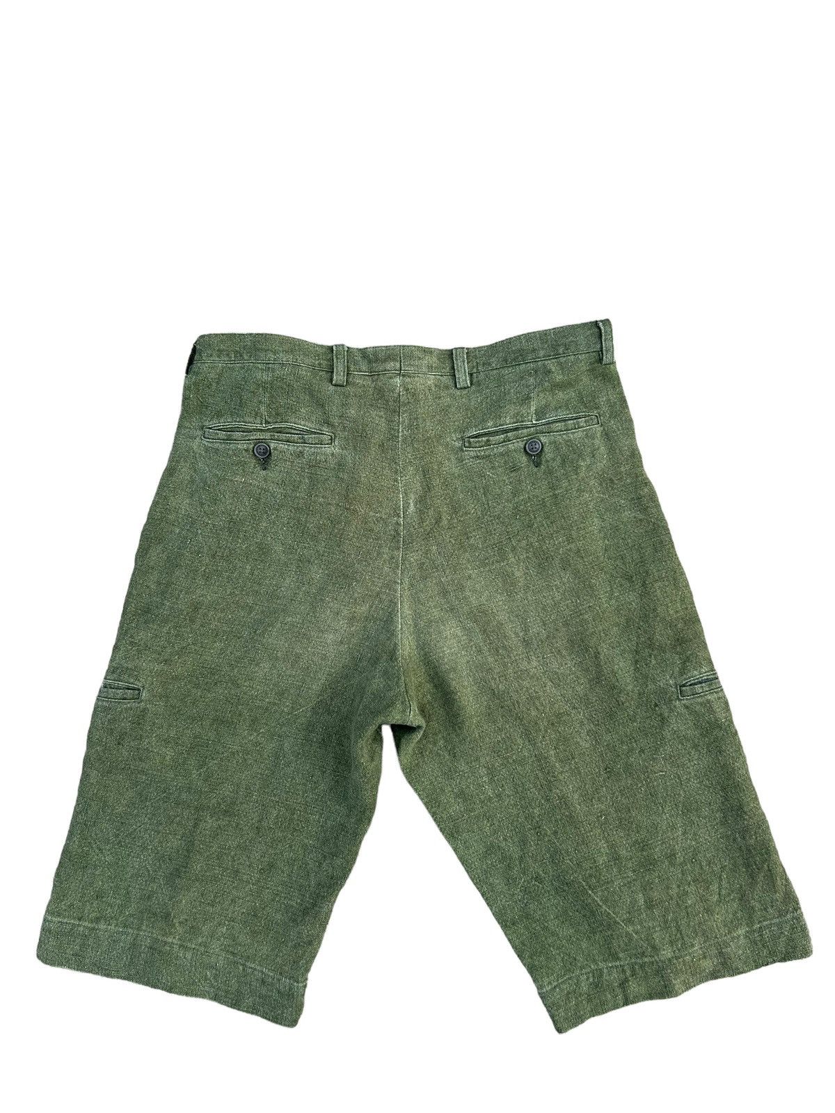 Designer 90s Arnys Paris Fade Olive Green 100% Linen Short Pant Size US 31 - 2 Thumbnail