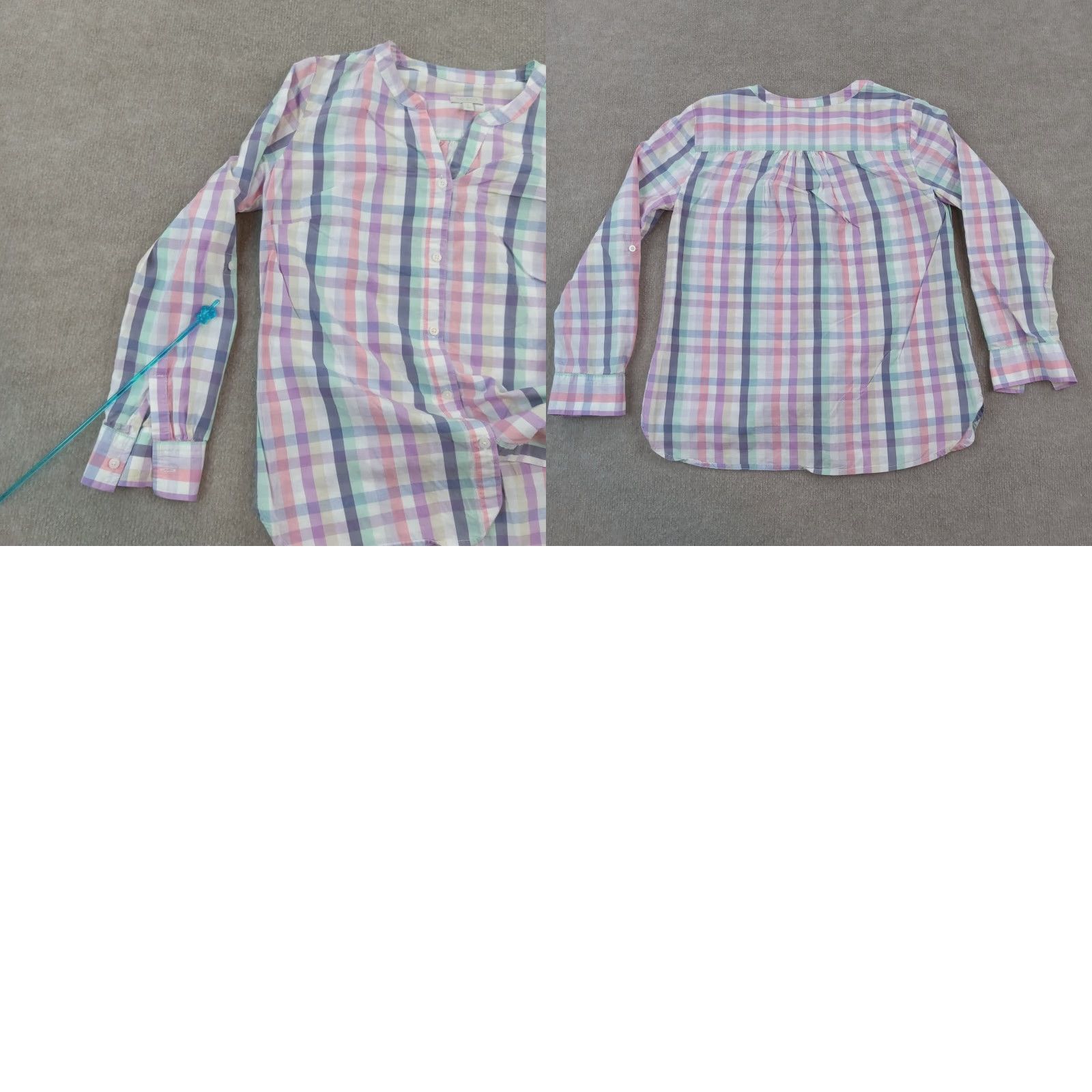 Talbots Talbots Women's Petite Small Plaid Long Sleeve Button Up Blouse Purple White Cotton Size S / US 4 / IT 40 - 8 Thumbnail
