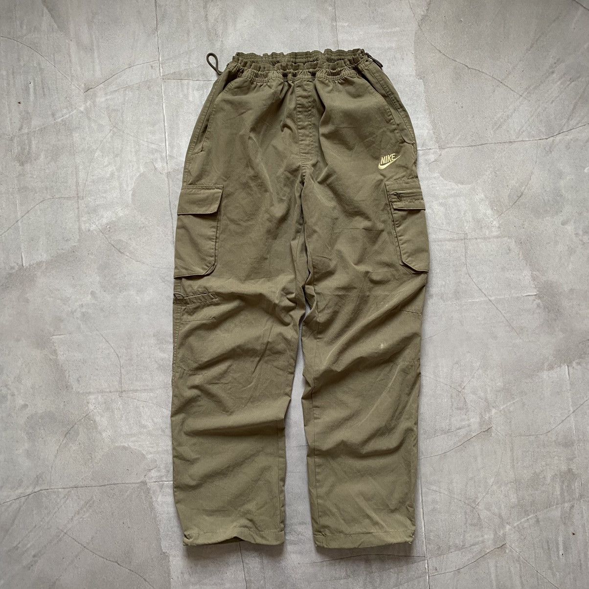 Japanese Brand × Nike × Vintage Y2K Nike Vintage Faded Cargo Parachute Green Pants Size US 31 - 1 Thumbnail