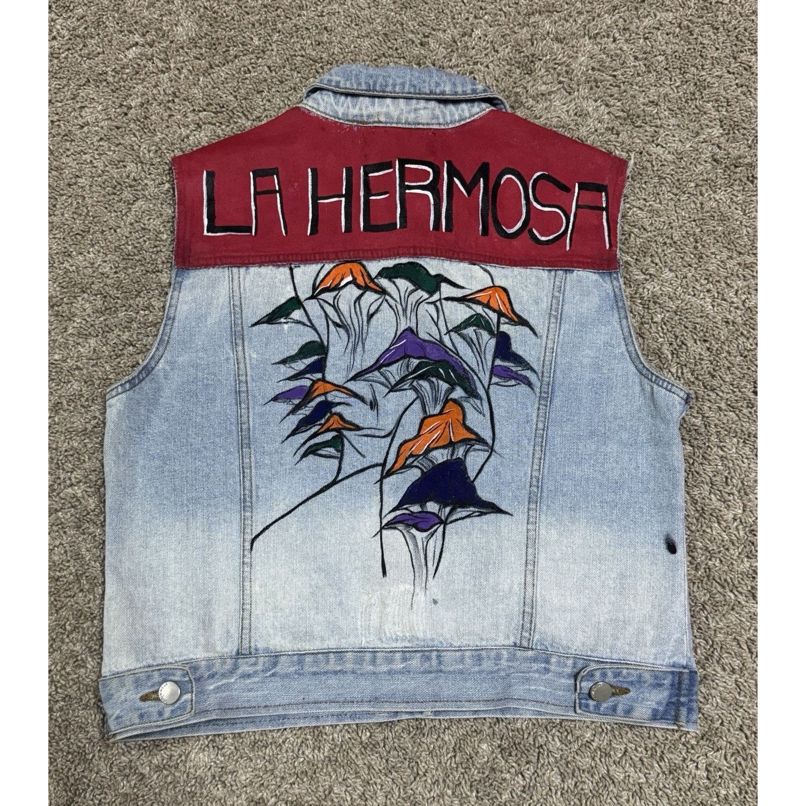 Other LA HERMOSA Upcycled Hand Painted Denim Vest Floral Art L Size L / US 10 / IT 46 - 1 Thumbnail