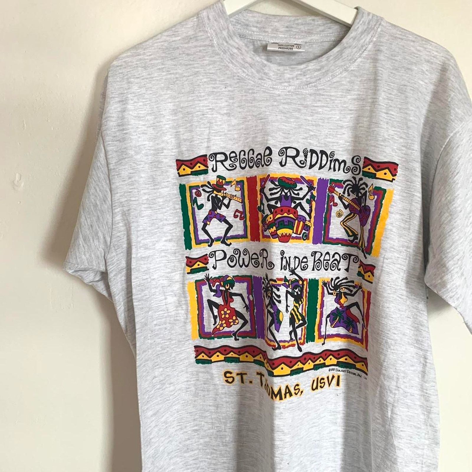 Vintage 1999 US Virgin Islands “Power In De Beat” Reggae Riddims t Size US L / EU 52-54 / 3 - 1 Thumbnail