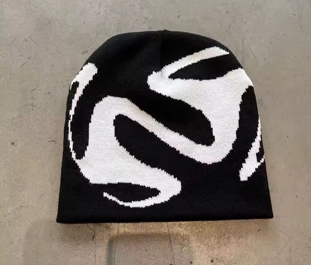 Vintage Y2K Vintage Goth Stripe Pattern Knit Beanie Hat Skullies Cap Size ONE SIZE - 1 Thumbnail