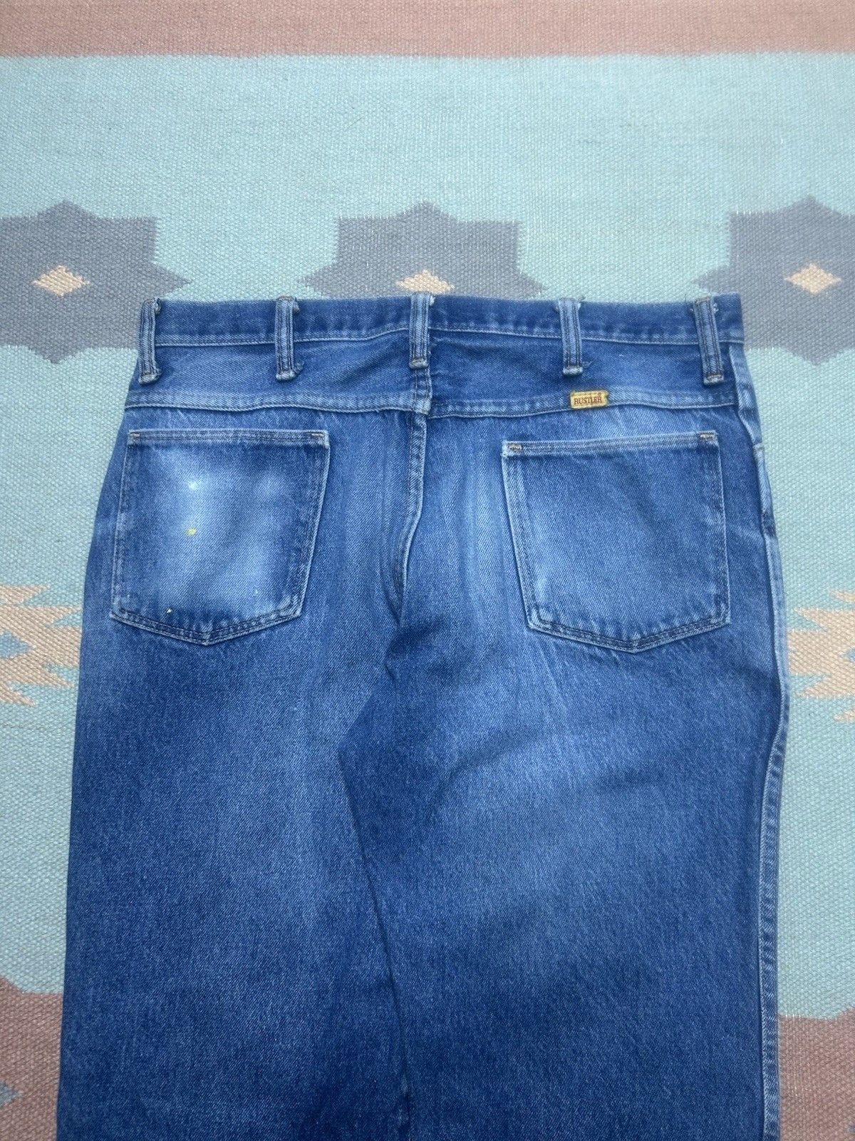 Vintage Vtg 70s rustler jeans faded whiskers straight USA made 34x31 Size US 34 / EU 50 - 11 Thumbnail