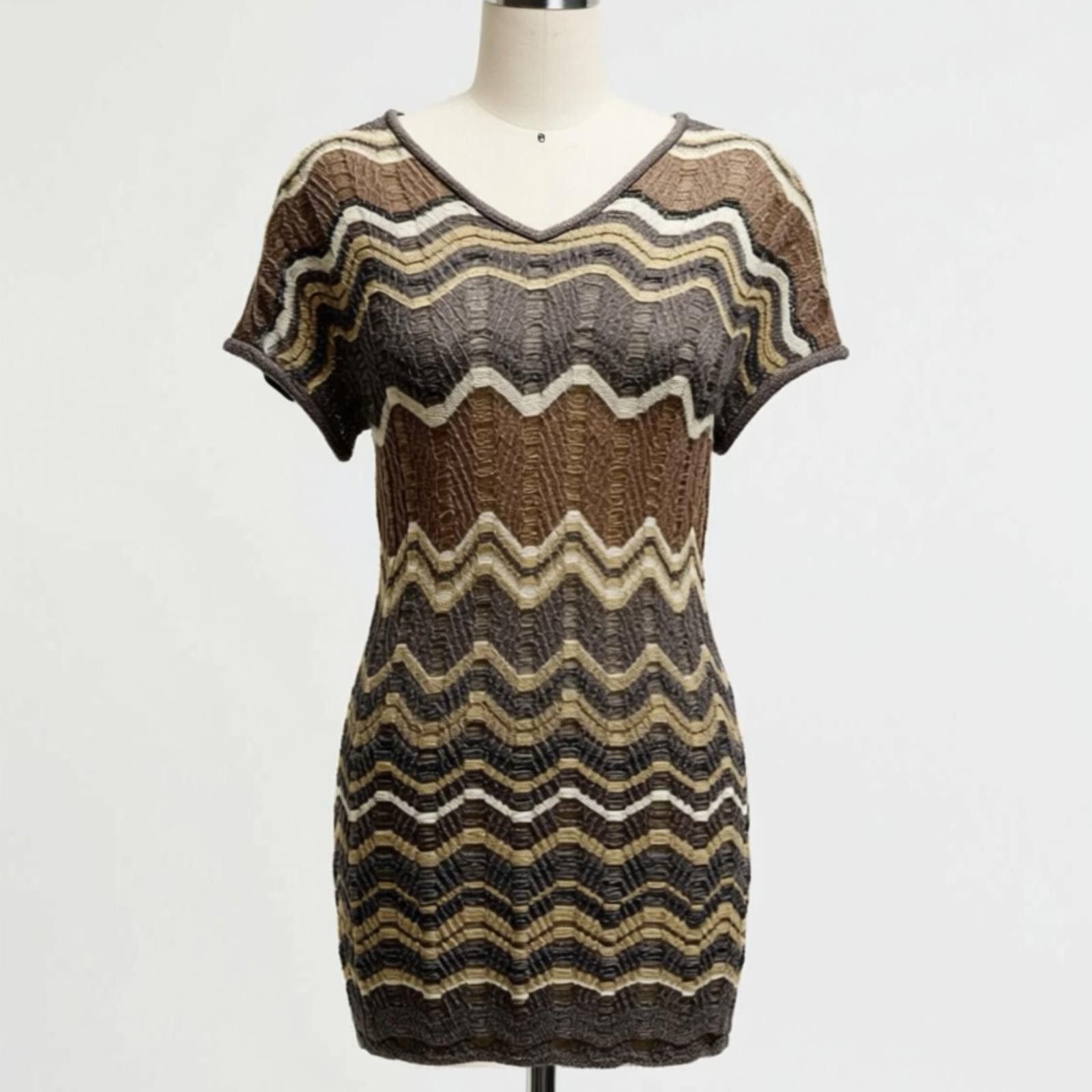 Other Cache Brown Zigzag Knit Top Size ONE SIZE - 1 Thumbnail