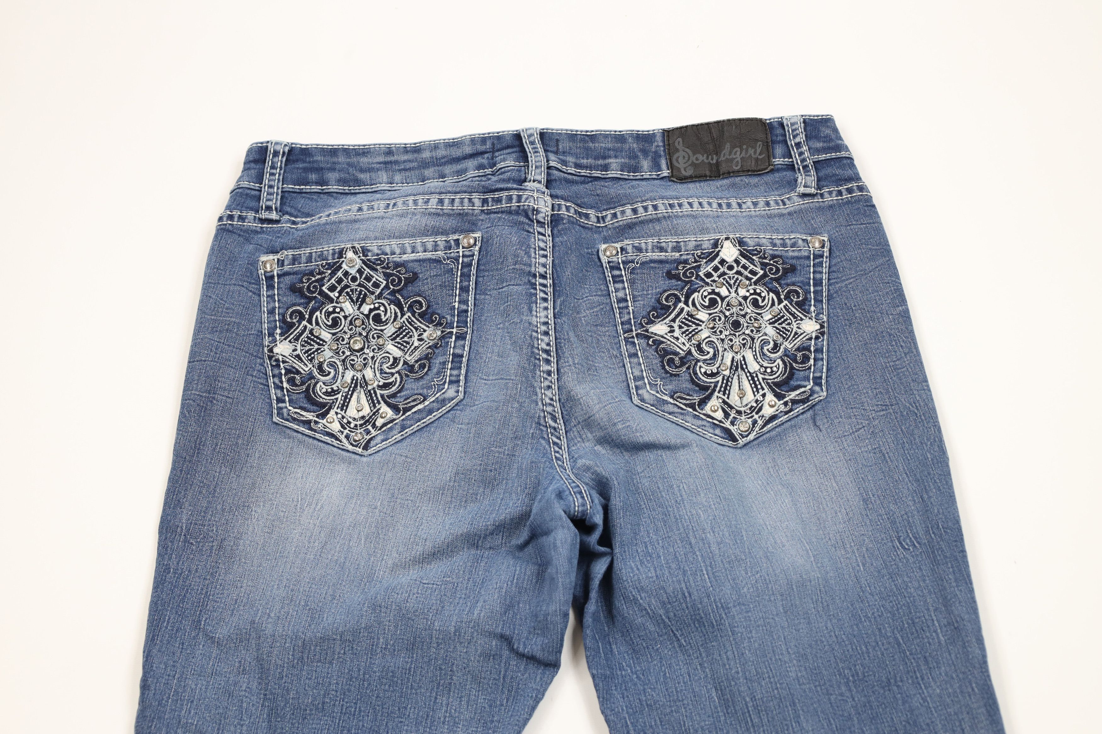 Vintage Vintage 90s Y2K Babydoll Sequin Heart Cross Flared Jeans Size 28" / US 6 / IT 42 - 11 Thumbnail