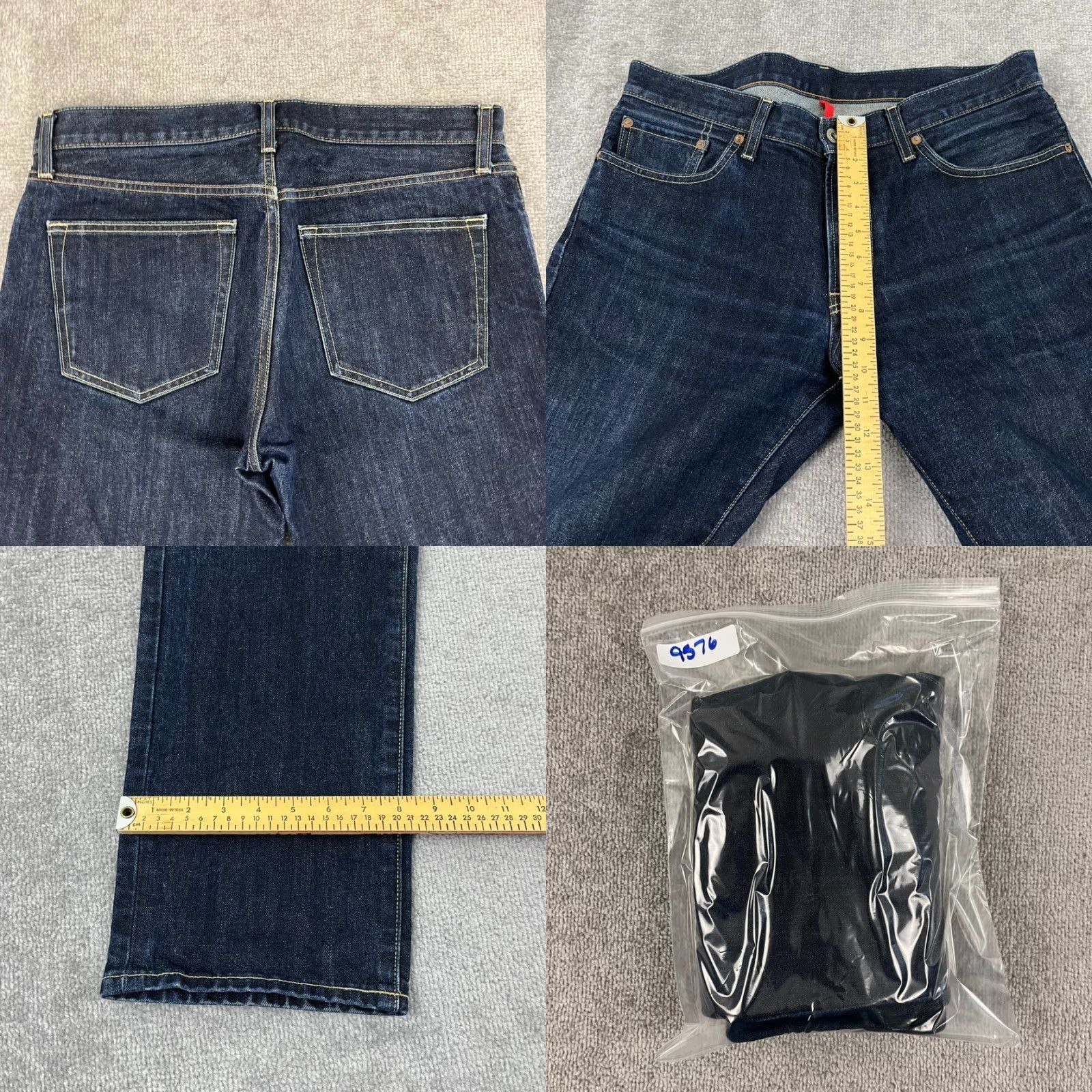 Uniqlo UNIQLO Jeans Mens 33 x 32 Regular Dark Blue Denim Straight 5-Pocket Mens Size US 33 - 8 Thumbnail