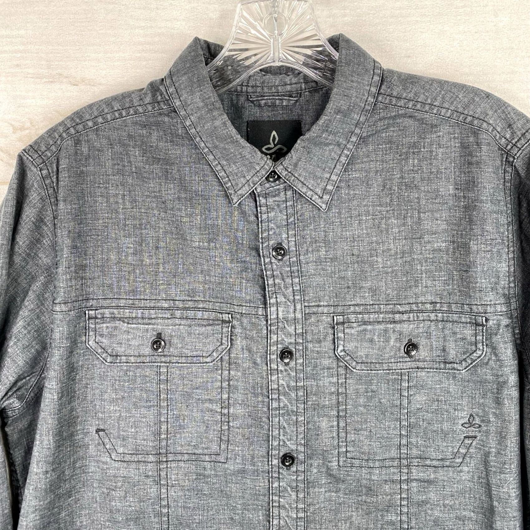 Prana Prana Shirt Mens S Gray Long Sleeve Button Up Hemp Blend Hiking Outdoors Pockets Size US S / EU 44-46 / 1 - 2 Thumbnail