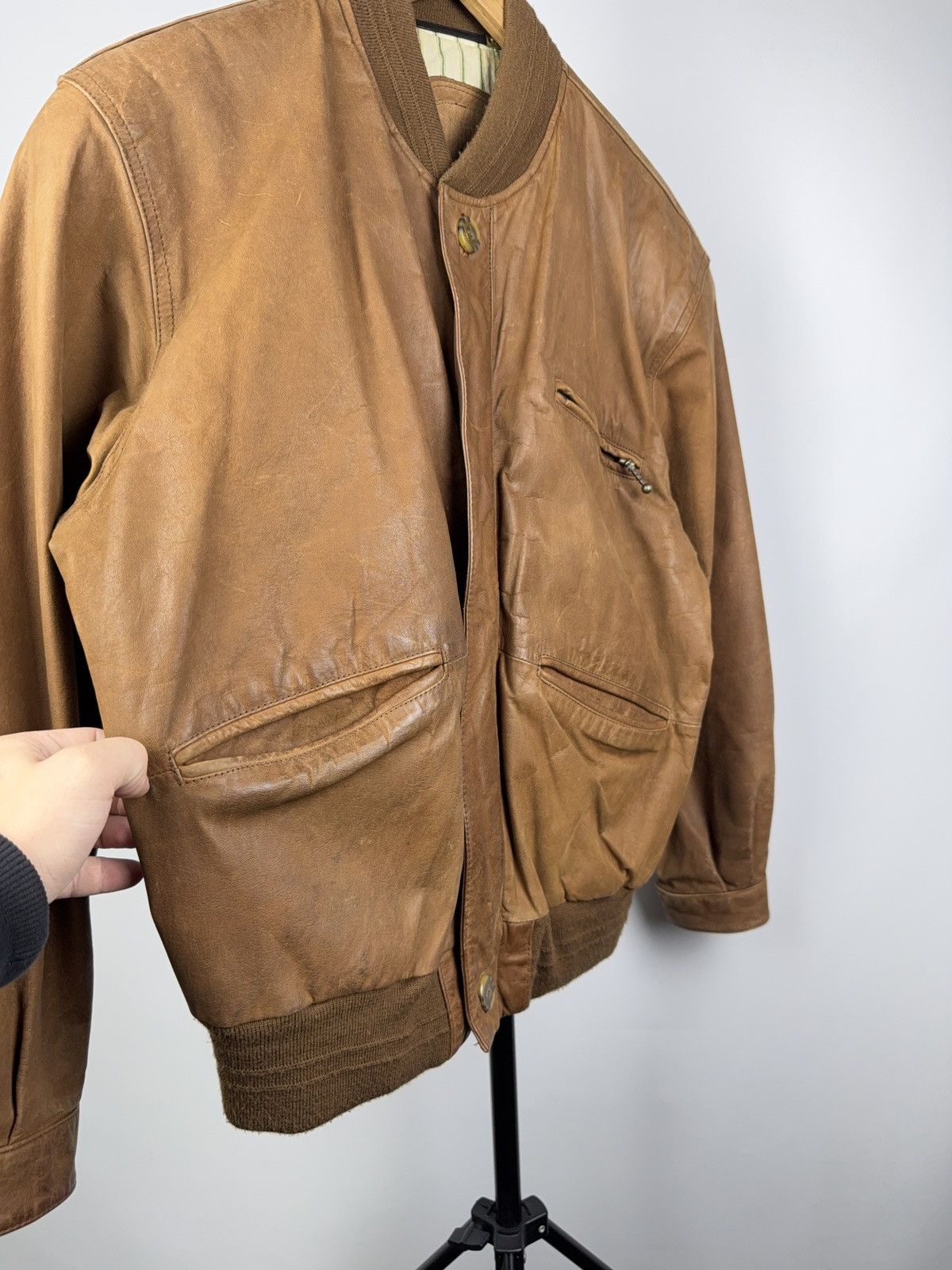 Japanese Brand Vintage 90s Retro Avant Garde Biker Leather Bomber Jacket Size US S / EU 44-46 / 1 - 3 Thumbnail
