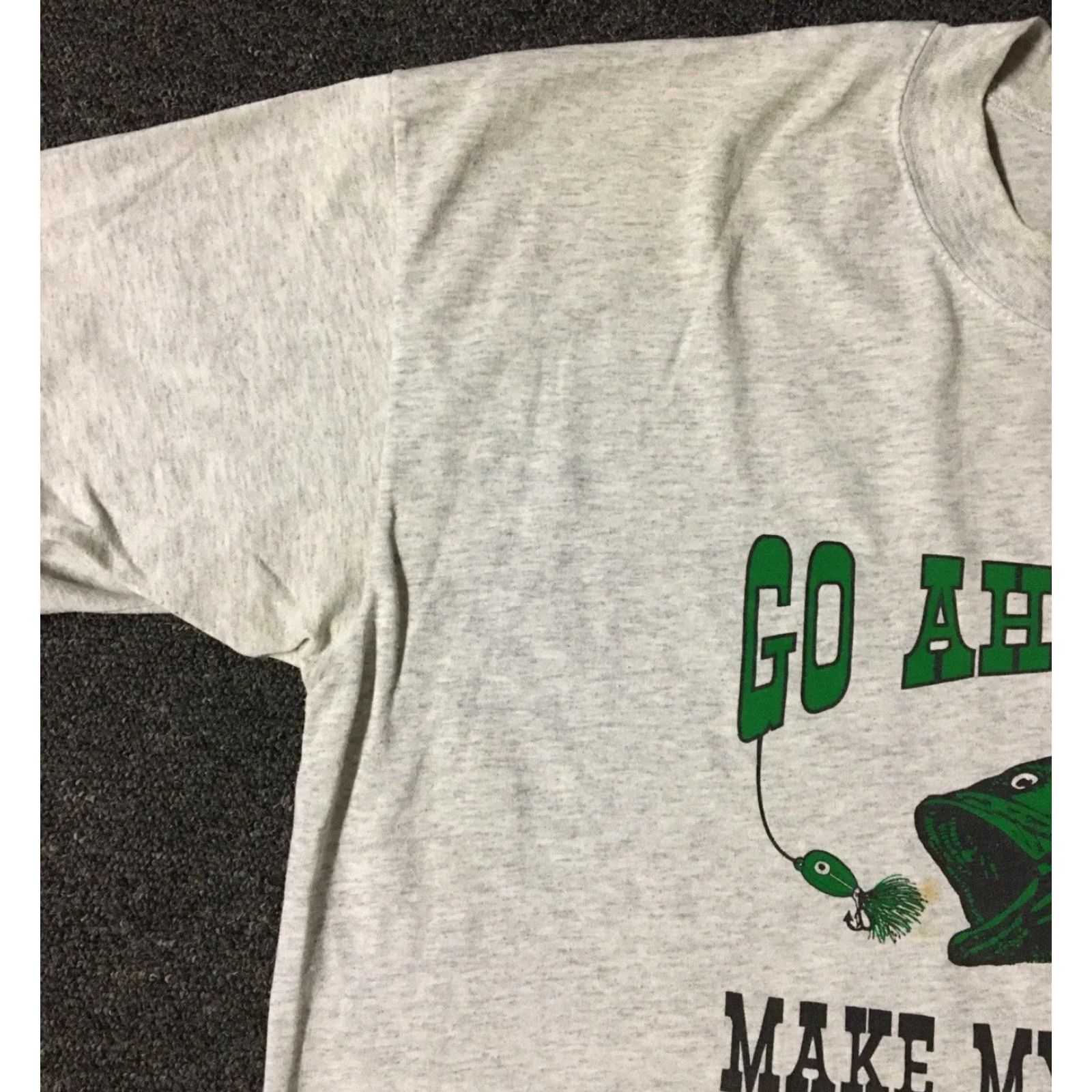 Vintage VINTAGE 90s Go Ahead Bass Make My Day Faded Shirt XL Gray Short Sleeve Men's T-Shirt Funny Saying Grunge 80s USA USA Vintage Single Stitch Size US XL / EU 56 / 4 - 5 Thumbnail