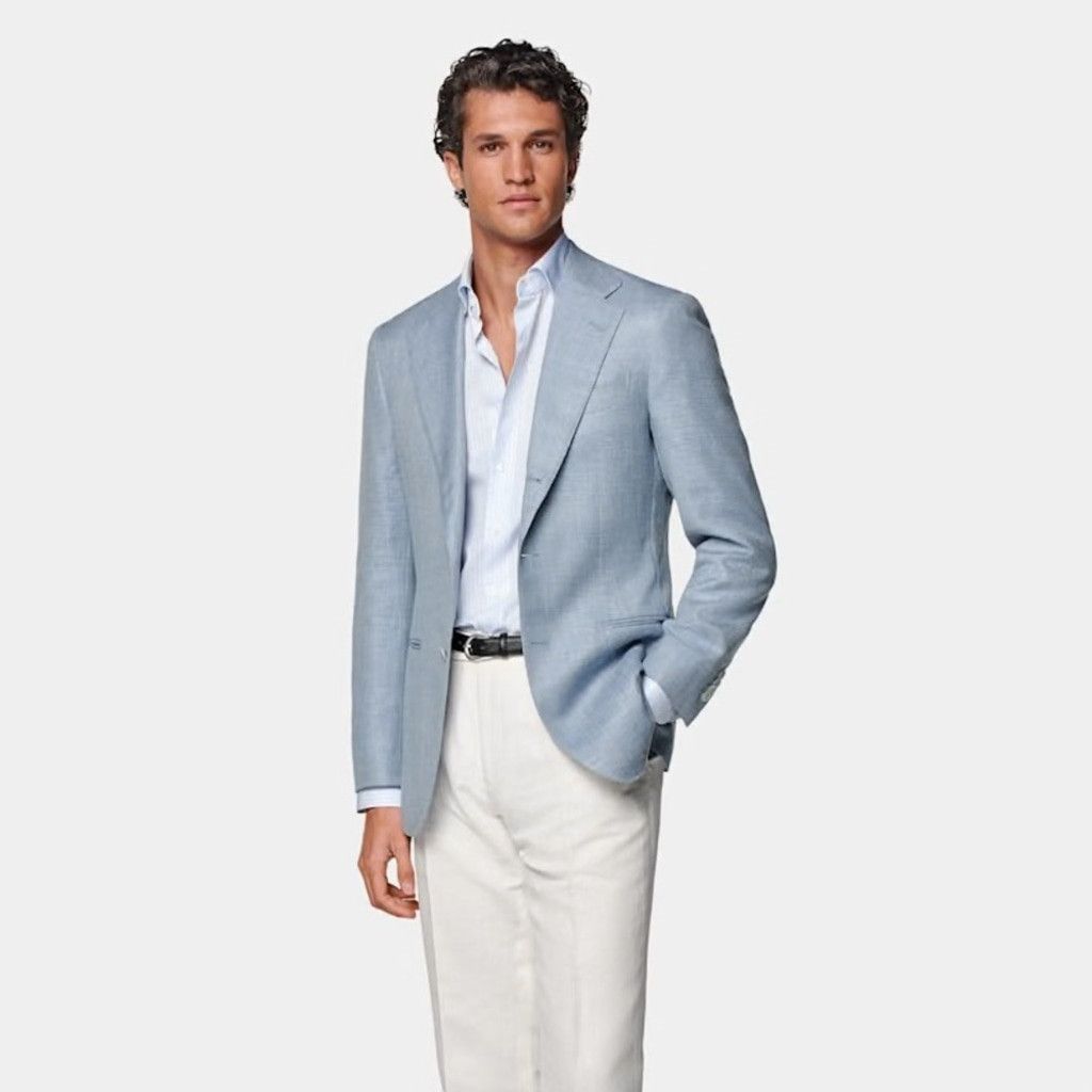 Other Al Duca D'aosta Unlined Blue Linen & Suede Suit Jacket UK 40 Size 40R - 1 Thumbnail