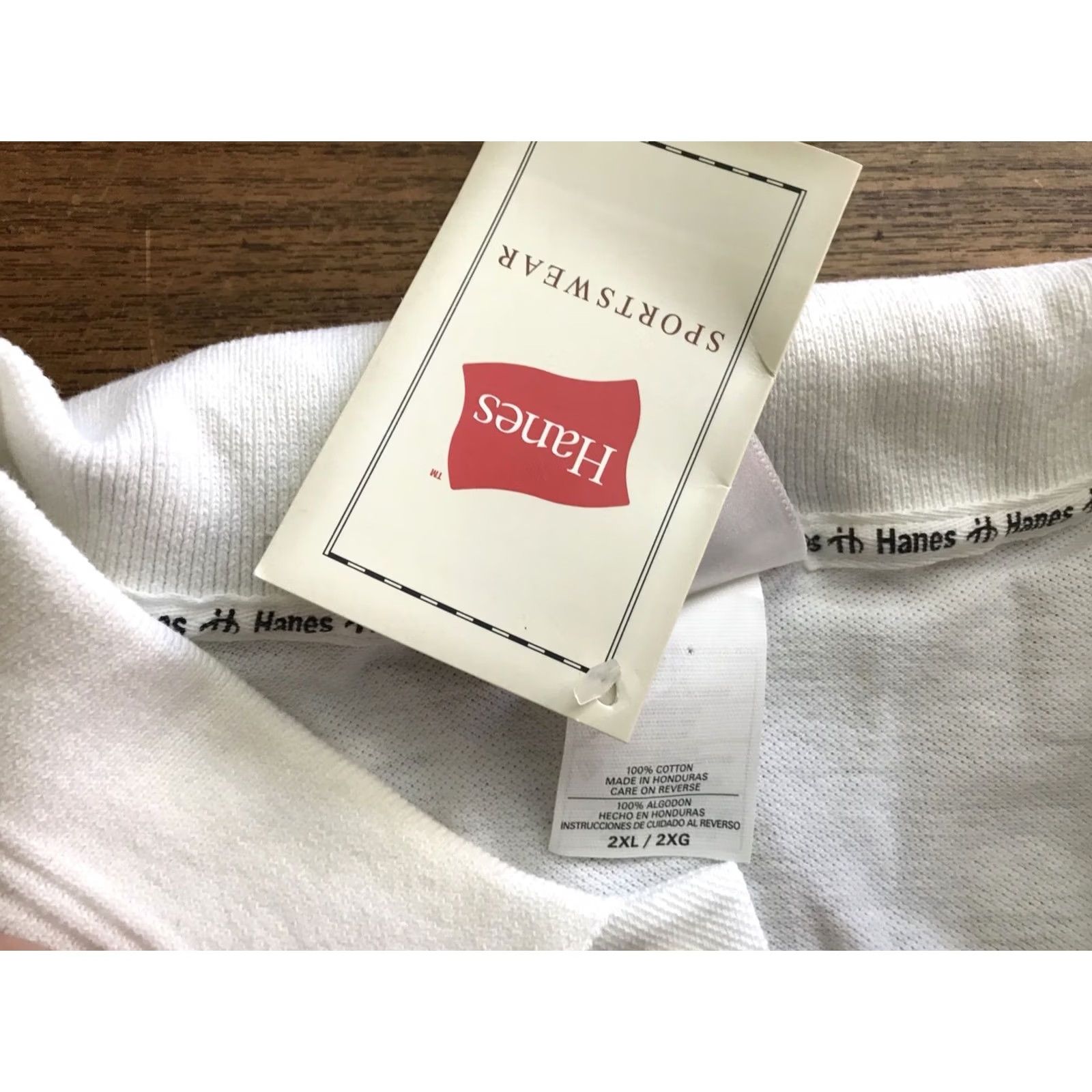 Vintage Hanes Polo Shirt Mens 2XL White Cotton Ribbed Cuffs New, Men's (Size Xxl) — image 4 of 4