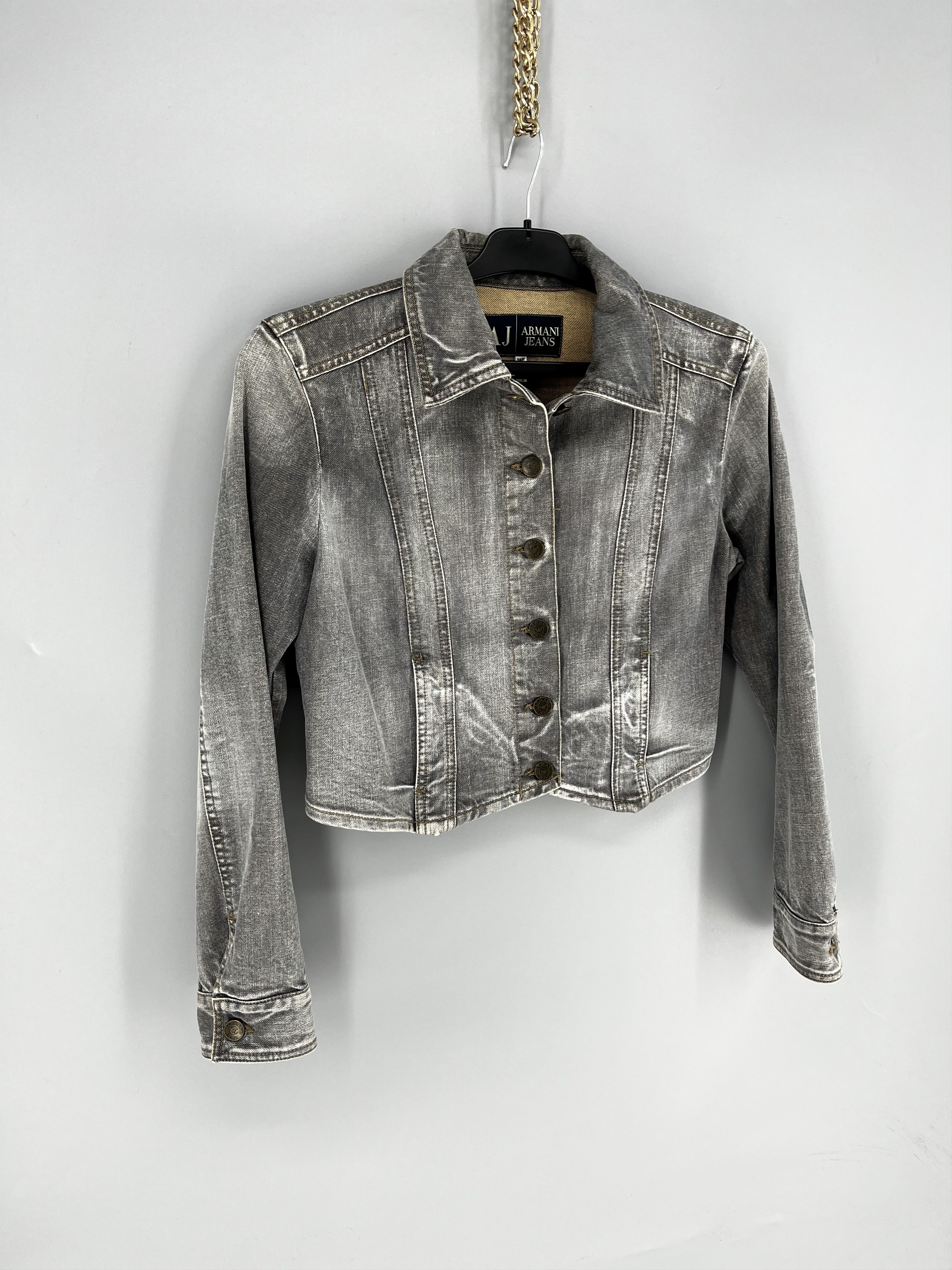 Armani Vintage Y2K Armani Exchange Grey Denim Wash Zip Up Jacket Size S / US 4 / IT 40 - 2 Thumbnail