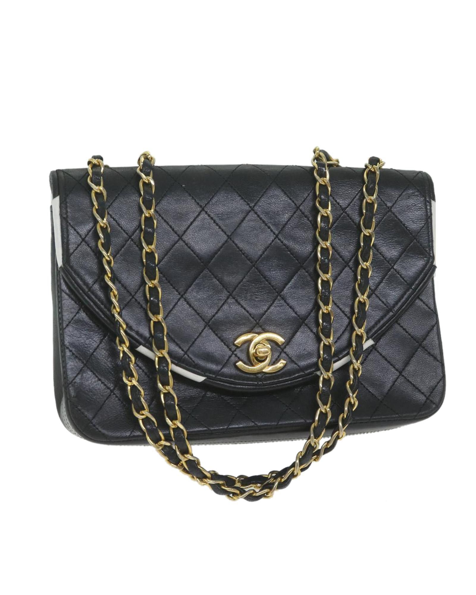 image of Chanel Matelasse Chain Shoulder Bag Lamb Skin in Black, Women's