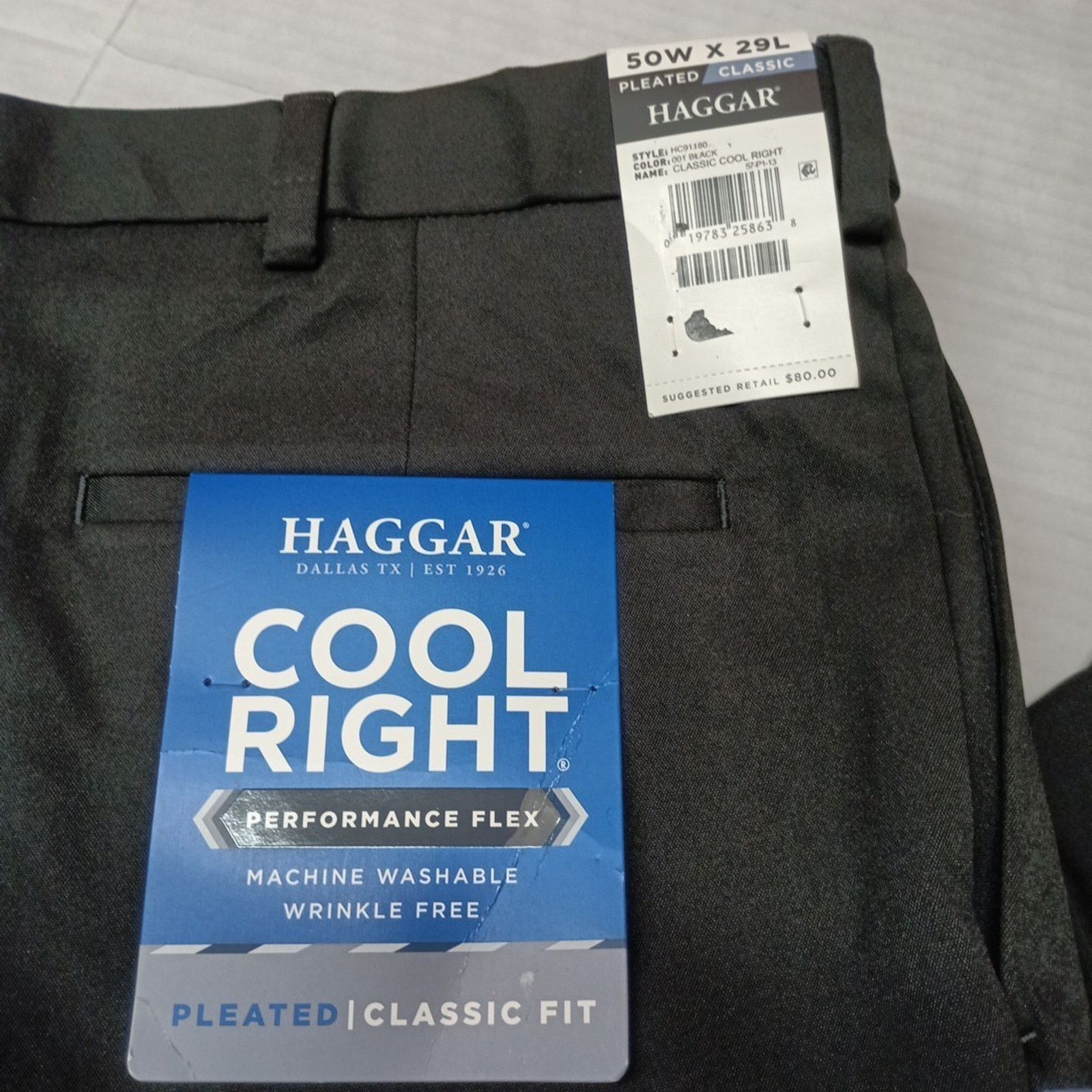 Haggar Haggar Cool Flex Pleated Pants Classic Fit Men's 50x29 Black Size US 44 / EU 60 - 2 Thumbnail