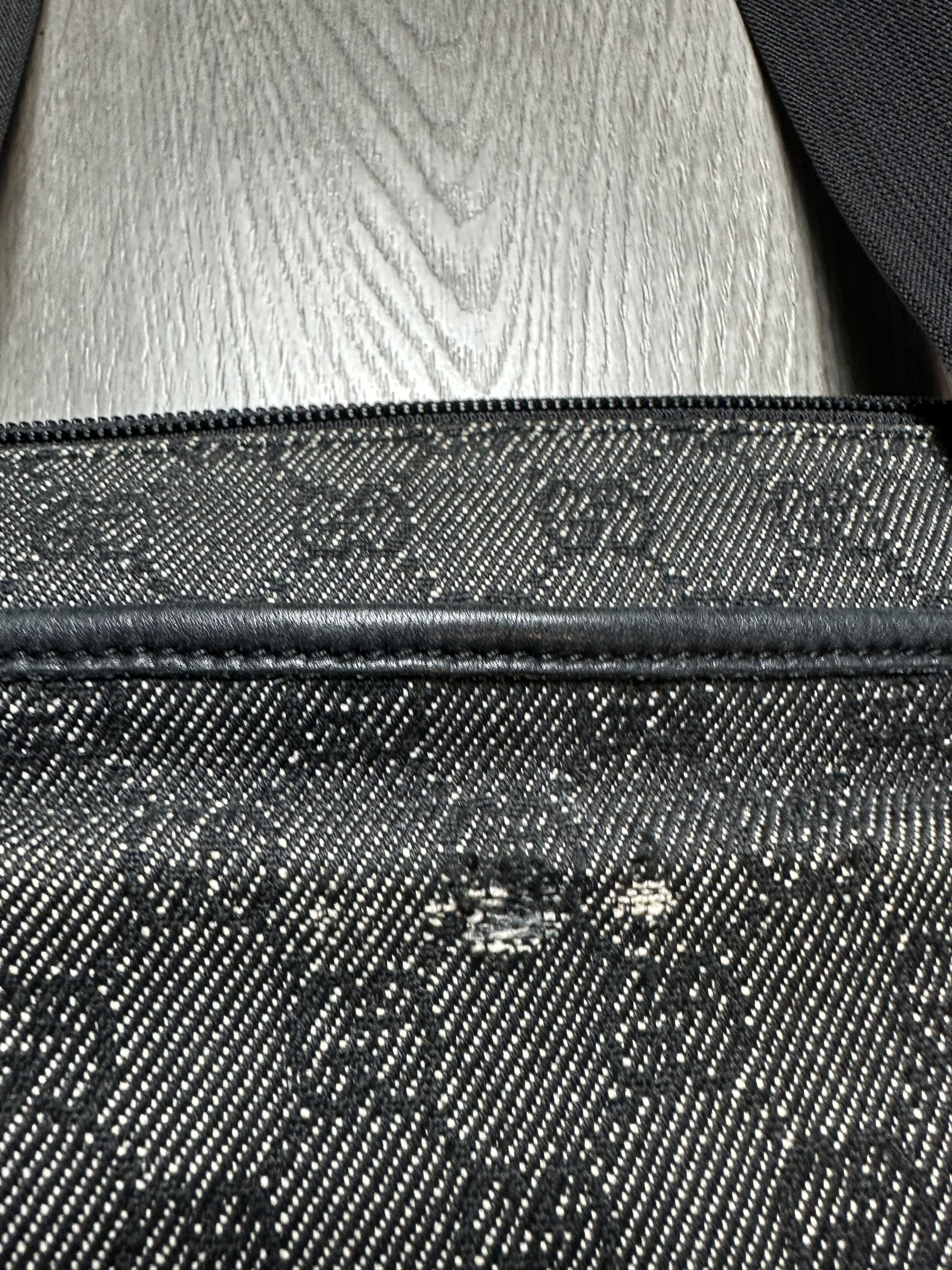 GUCCI GG Denim Canvas Tote Bag Black Leather Switch 28892