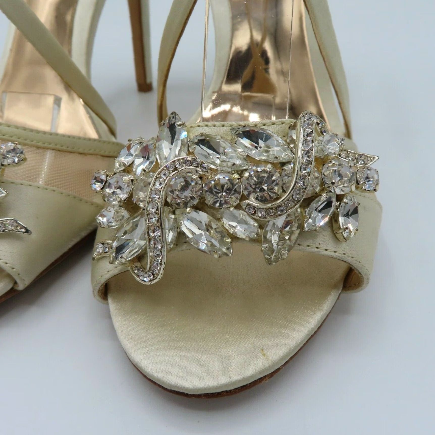 Badgley Mischka Badgley Mischka Womens Heels 6 Ivory Rhinestone Strappy Open Toe Prom Wedding Size US 6 / IT 36 - 4 Thumbnail