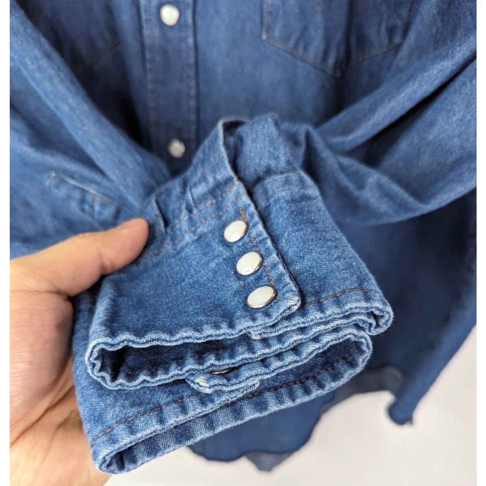 Wrangler Wrangler Blue Denim Pearl Snap L/S Western Shirt Men's 2XL Cowgirl Rodeo Size US XXL / EU 58 / 5 - 3 Thumbnail