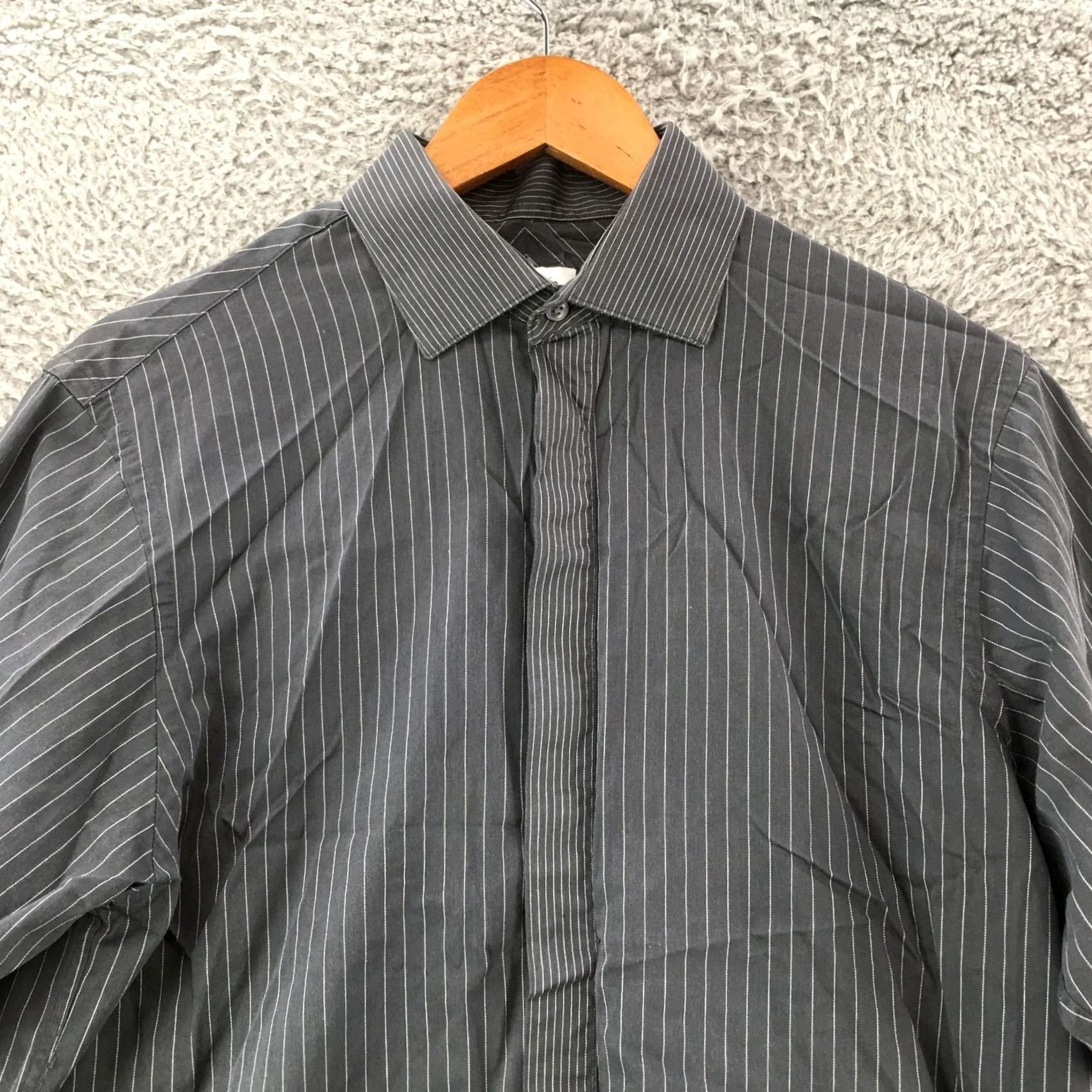 Calvin Klein Calvin Klein Dress Shirt Mens 15.5 Gray Pinstripe Regular Fit Long Sleeve Shirt Mens Size 42R - 2 Thumbnail