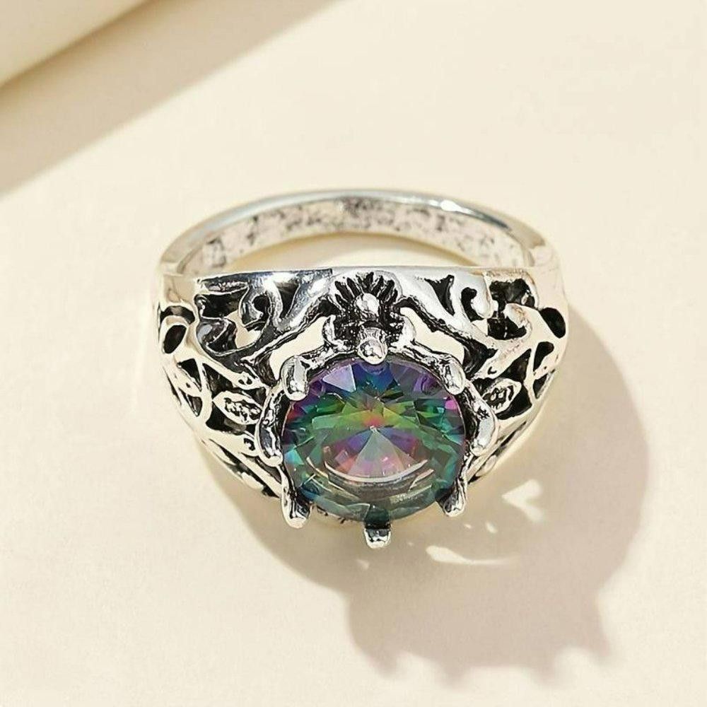 Designer 925 Sterling Silver Boho Mystic Rainbow Retro Hollow Ring Size ONE SIZE - 5 Thumbnail