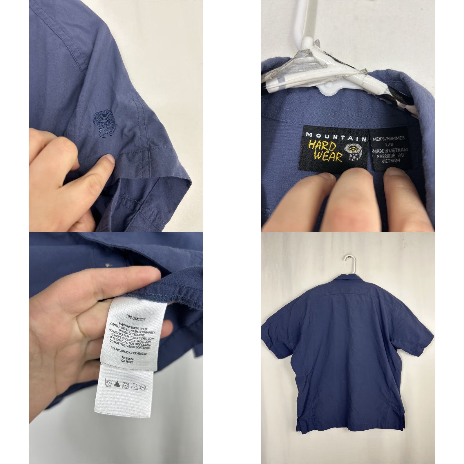 Mountain Hardwear VINTAGE Mountain Hardwear Shirt Button-Up Short Sleeve Mens L Blue Nylon Pin Hole Size US L / EU 52-54 / 3 - 8 Thumbnail