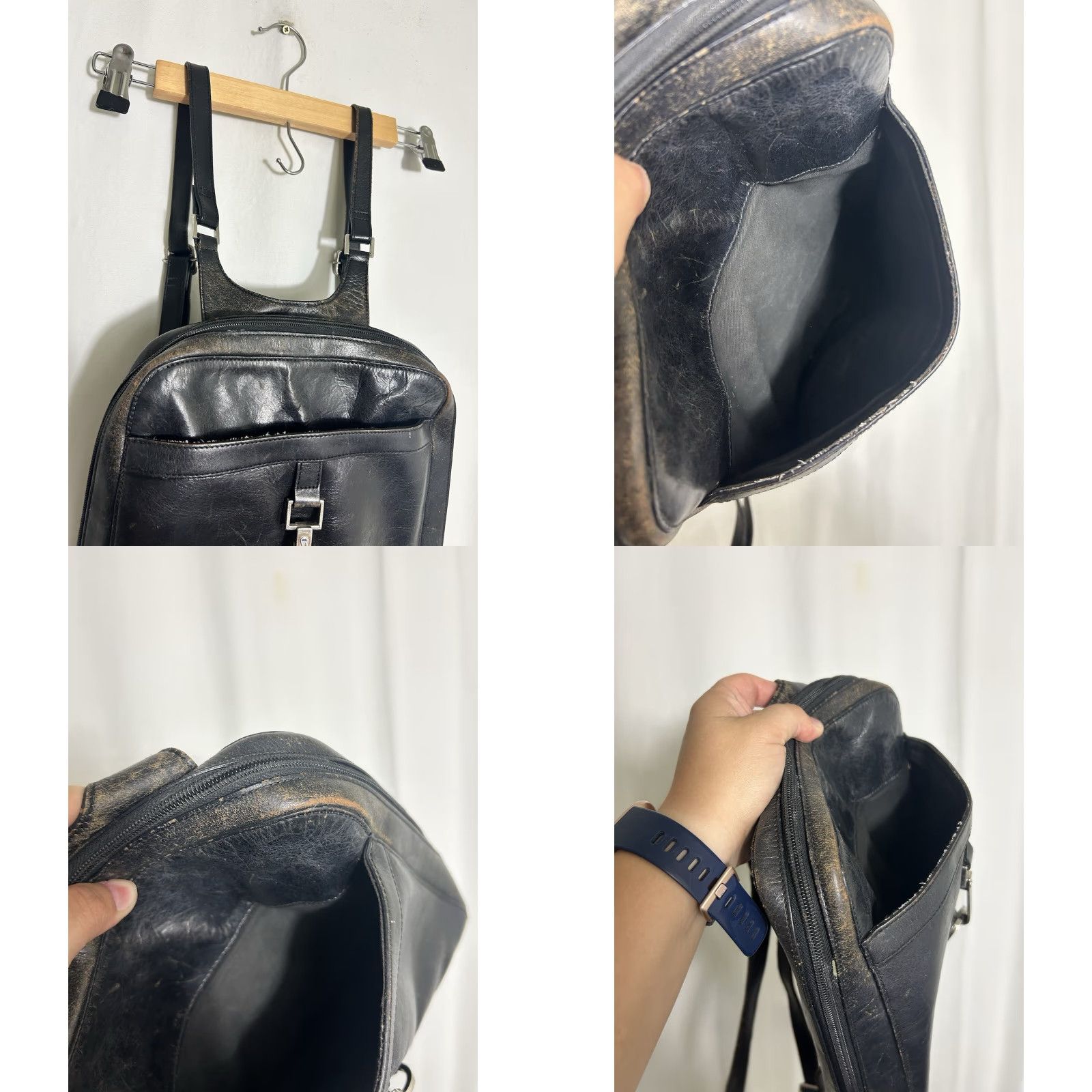 Etienne Aigner VINTAGE Etienne Aigner Black Leather Mini Backpack Purse Distressed 11x9.5x3 Women Mini Backpack Leather Distressed 11x9.5x3 Womens Size ONE SIZE - 8 Thumbnail