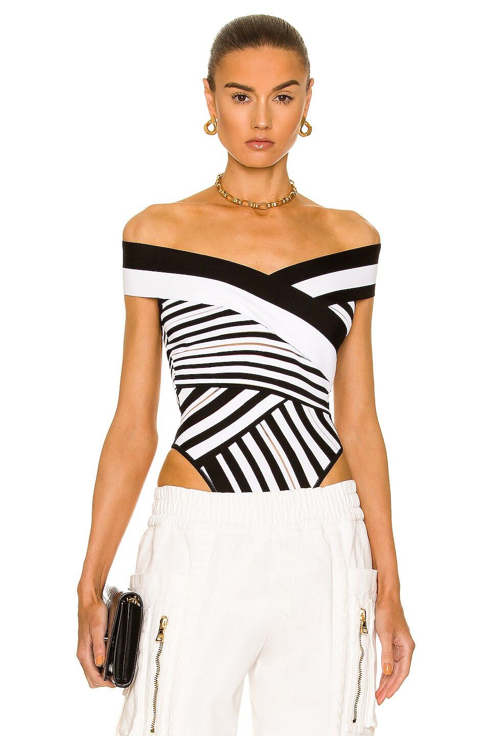 Balmain o1y0625 Bodysuit in White/Black Size XS / US 0-2 / IT 36-38 - 1 Thumbnail