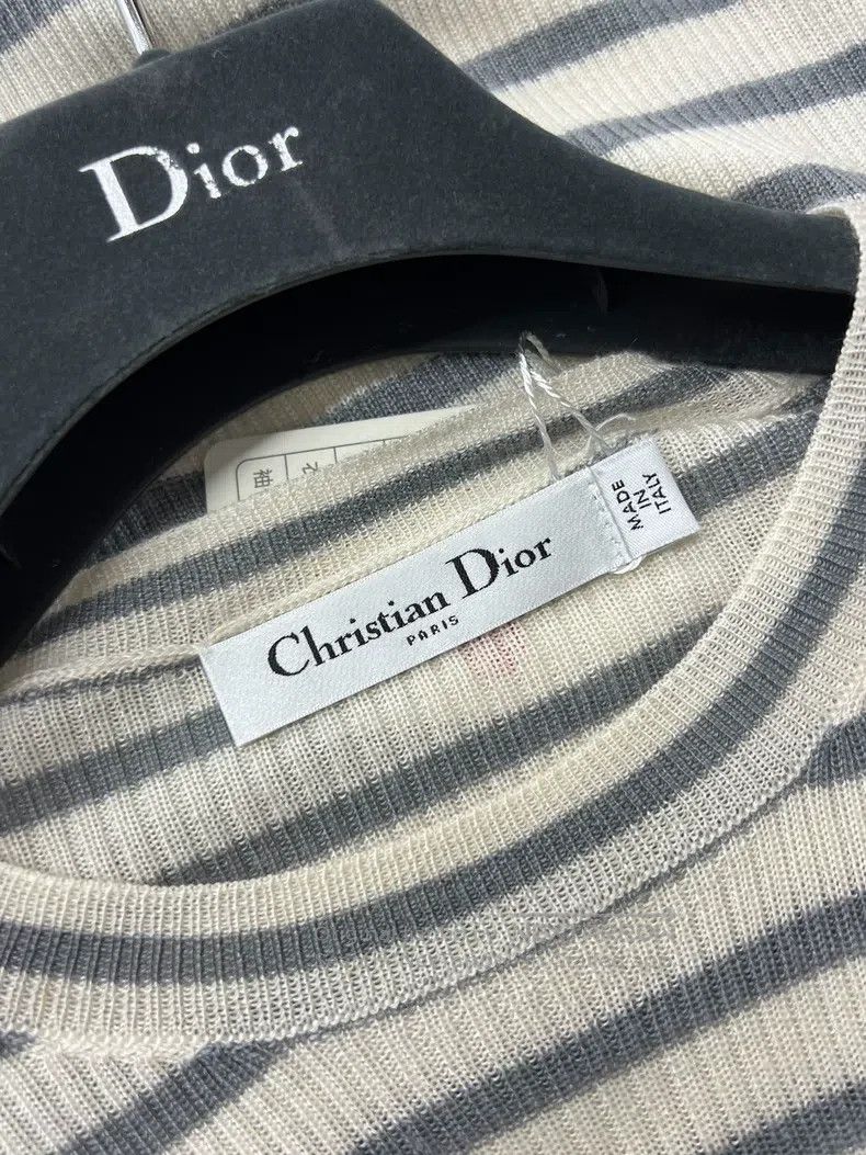 Dior Dior Greyish-white striped little bee logo knitted sweater Size S / US 4 / IT 40 - 4 Thumbnail