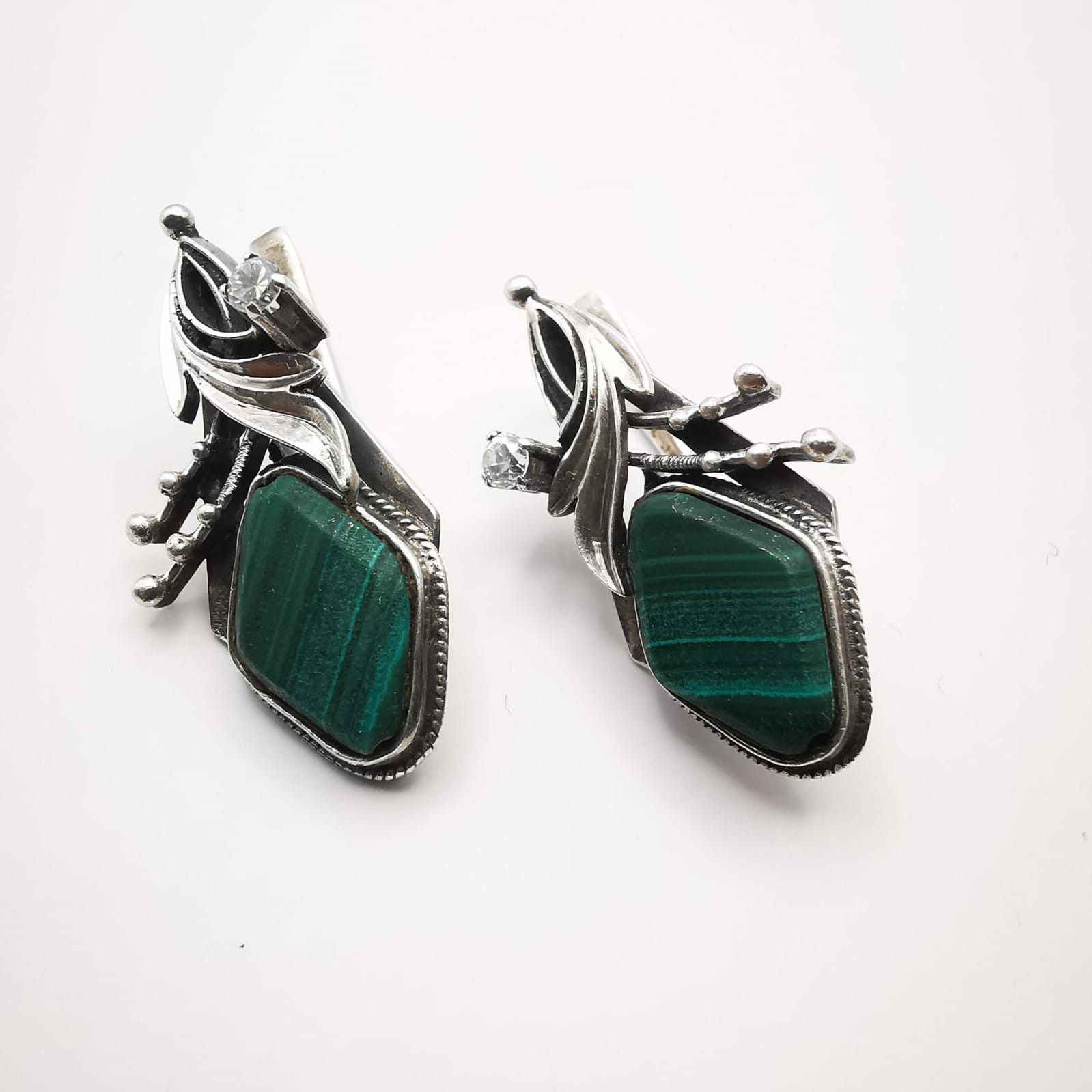 Sterling Silver Vintage Jewelry Earrings,925 Sterling Silver,Malachite,Crys Size ONE SIZE - 1 Thumbnail