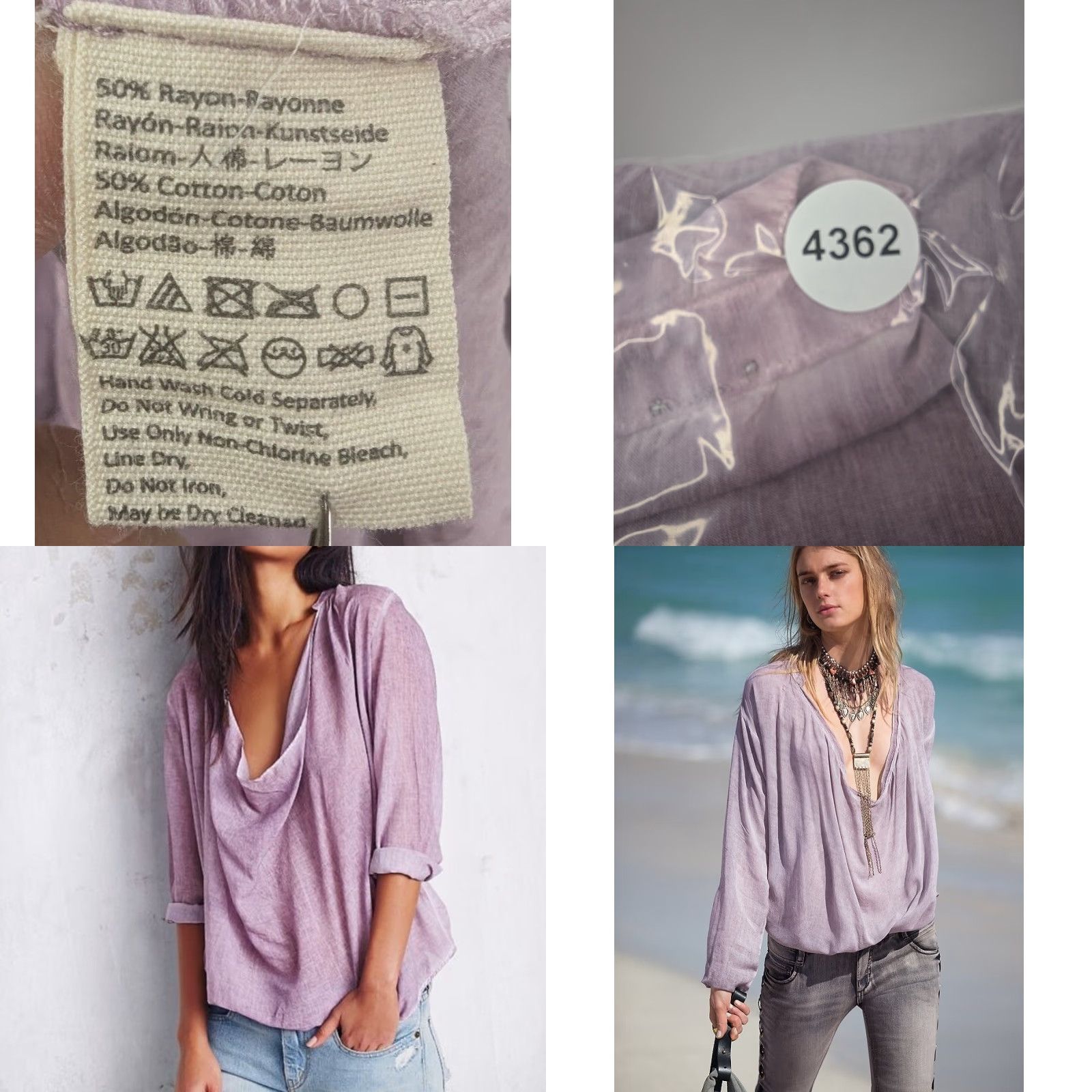 Free People VINTAGE Free People Pullover Shirt Women L Purple Drippy Washed? Size L / US 10 / IT 46 - 8 Thumbnail