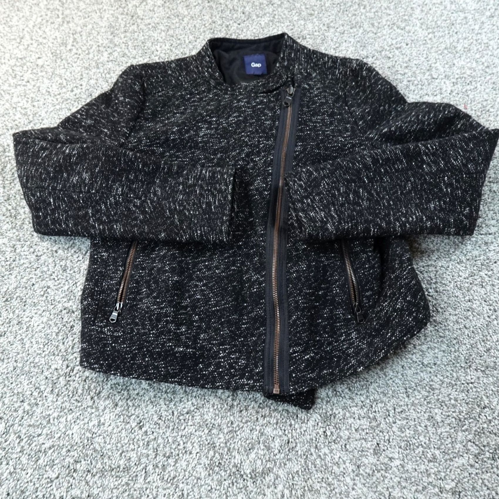 Gap Gap Jacket Womens M Black Donegal Wool Knit Moto Biker Asymmetrical Zip Coat Top Size M / US 6-8 / IT 42-44 - 2 Thumbnail