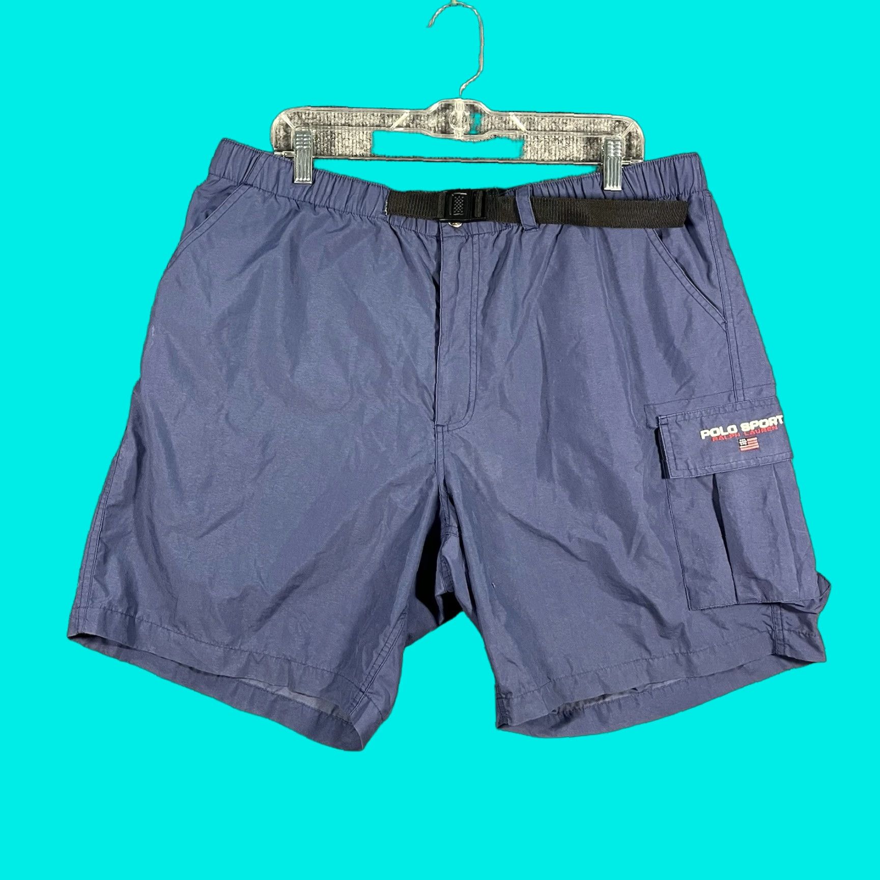 Vintage VINTAGE Ralph Lauren Polo Sport Shorts Mens XL Blue Belted Nylon Cargo 90s Belted Cargo Pocket Lightweight 8 in Inseam Regular Rise 90s Theme Mens Size US XL / EU 56 / 4 - 1 Thumbnail