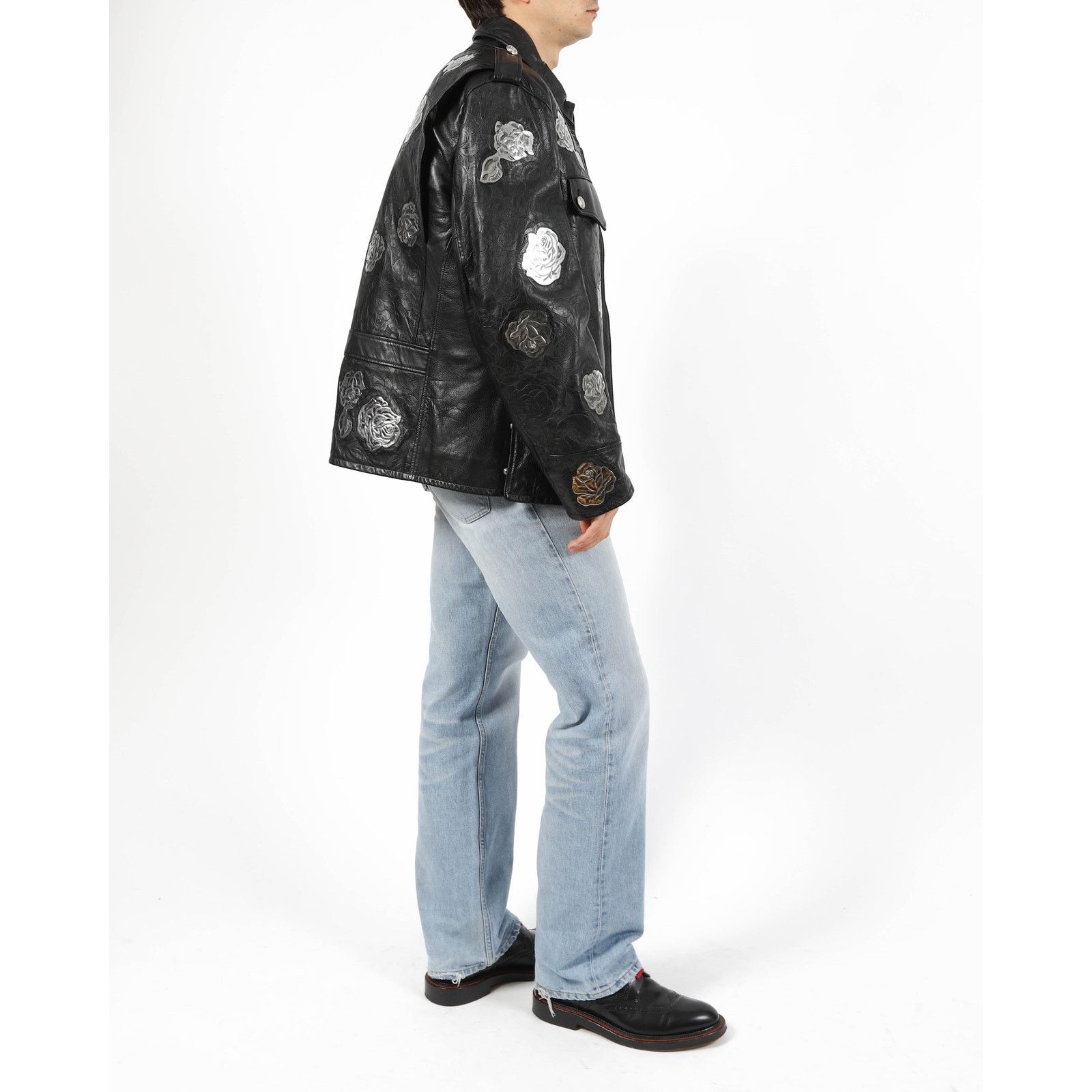 Calvin Klein 205W39NYC FW17 Rose Metal Appliqué Police Leather Jacket Size US L / EU 52-54 / 3 - 6 Thumbnail