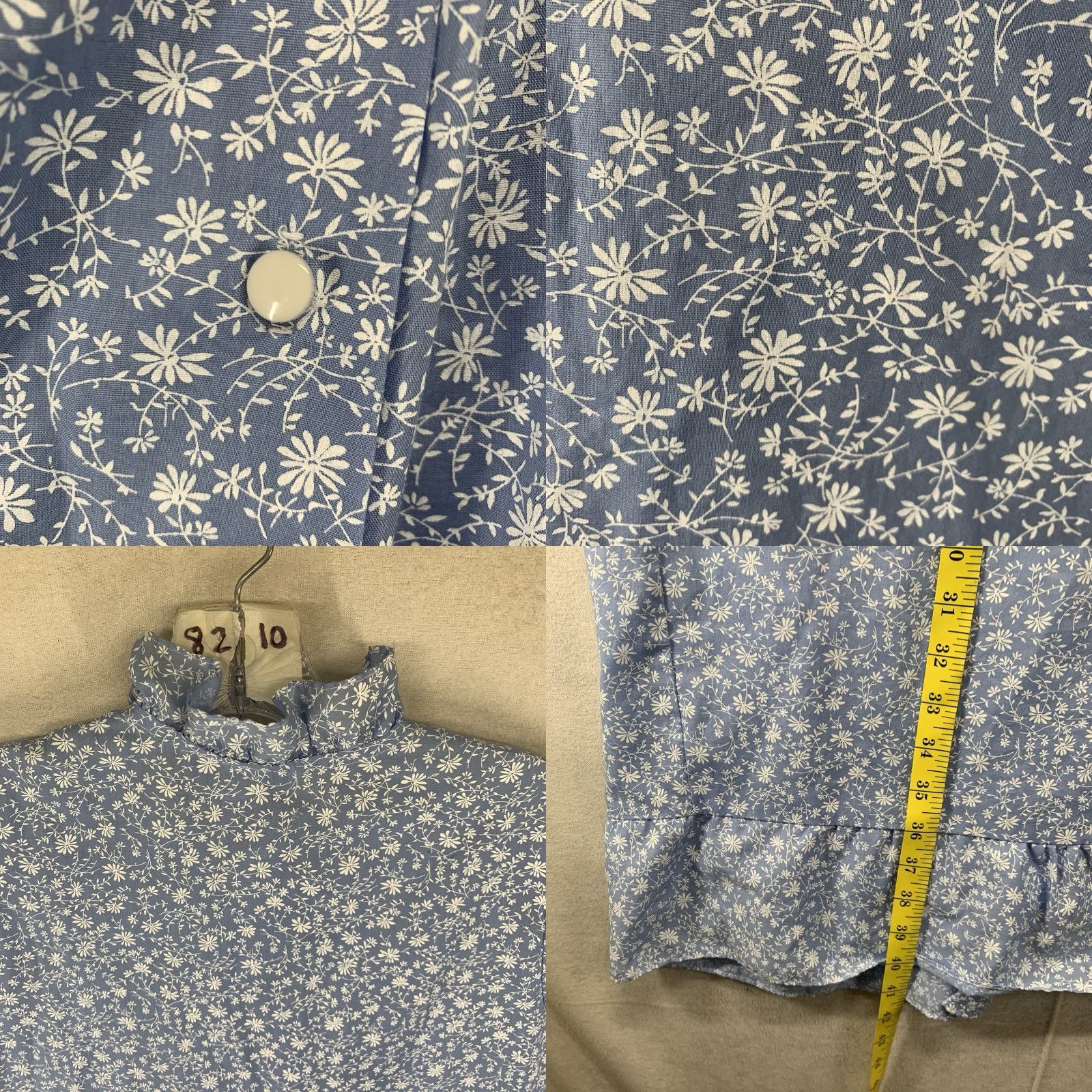 Gloverall VINTAGE Night Time Creations Blue Floral Knit Cotton Polyester Short Sleeve One Piece House Dress Gown Robe M Medium Pullover Duster Women's Size M / US 6-8 / IT 42-44 - 9 Thumbnail