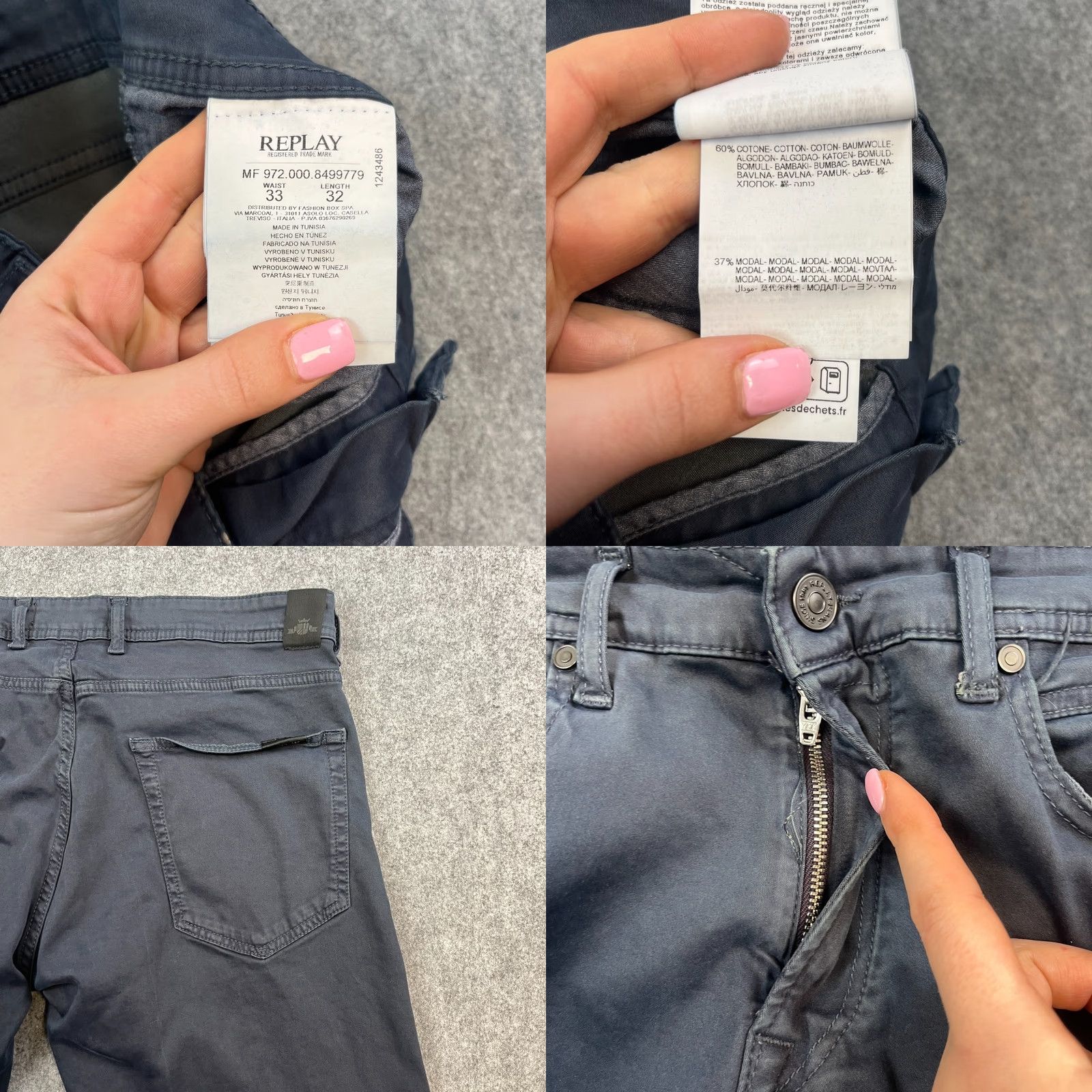 Replay Replay Chino Trousers Pants Slim Tapered Fit 33 Navy Blue Stretch Preppy Men’s Size US 33 - 8 Thumbnail